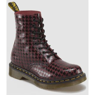 Pina Black & Cherry Hi Shine Houndstooth Printed Soft T-Boots - Stylish Women's Ankle Boots for Fall & Winter Fashion, Office Wear & Casual Outfits