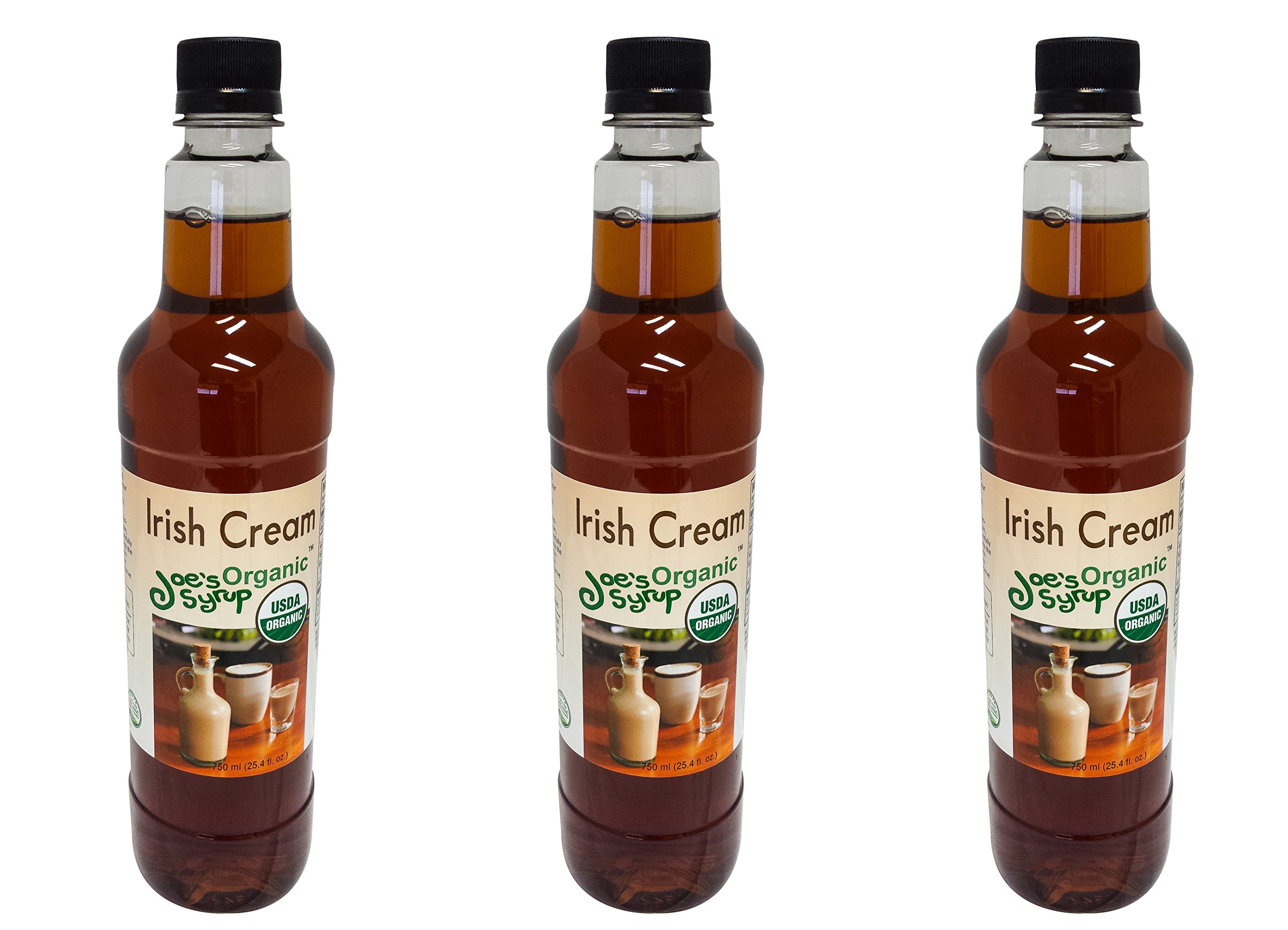 Organic Irish Cream Flavored Syrup by Joe’s Syrup - 750ml (3 Pack) | Premium Organic Coffee & Dessert Topping for Lattes, Cocktails, Ice Cream & Baking