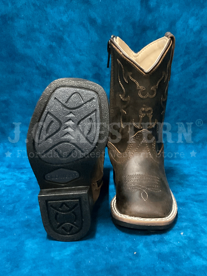 Old West BSI1904 Toddler Western Boots for Boys & Girls - Square Toe Dark Brown Cowboy Boots - Perfect for Rodeo, Country Dance & Western Fashion