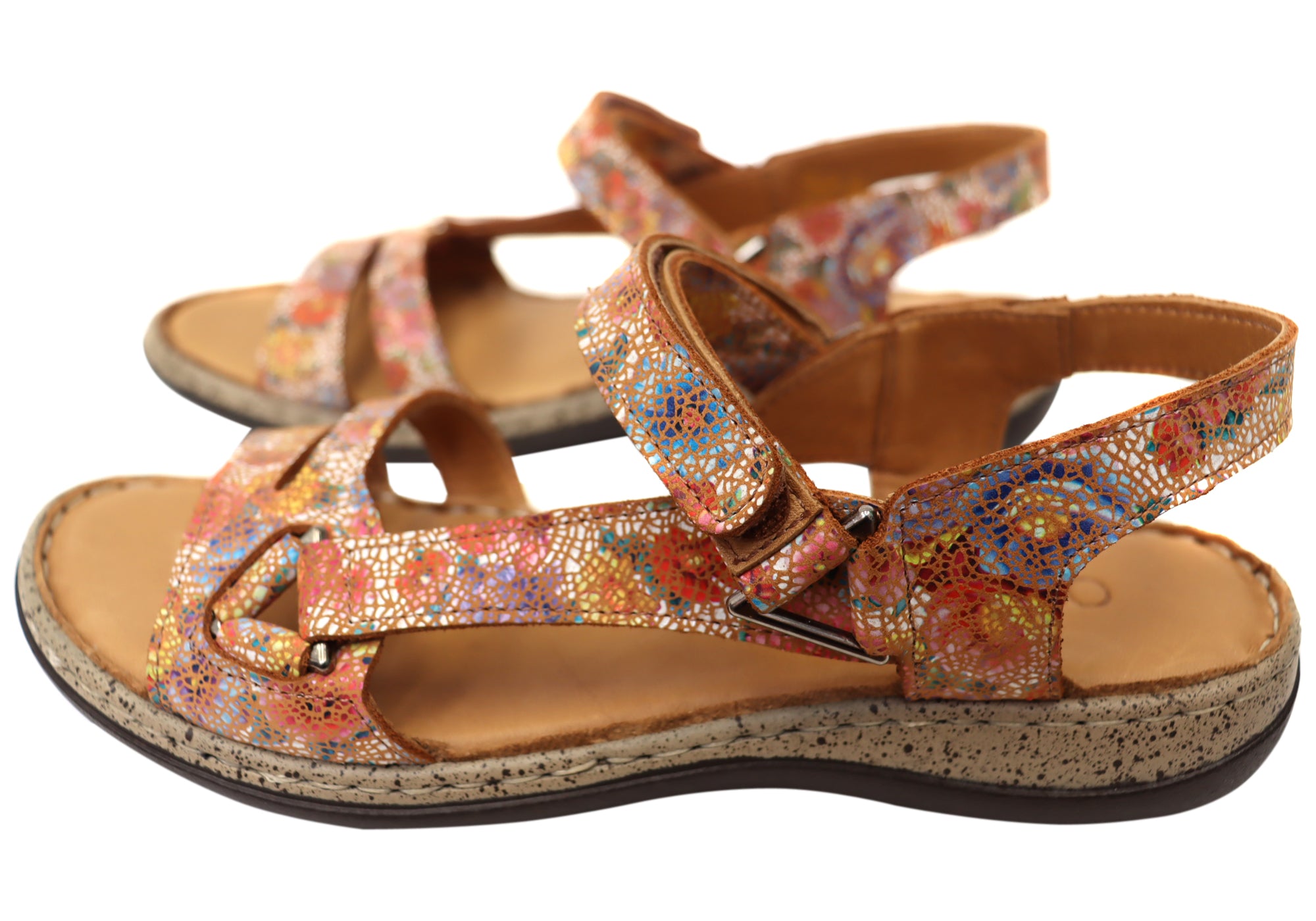 Orizonte Floral Women's Comfortable European Leather Sandals - Stylish Summer Casual Sandals for Beach, Vacation & Everyday Wear