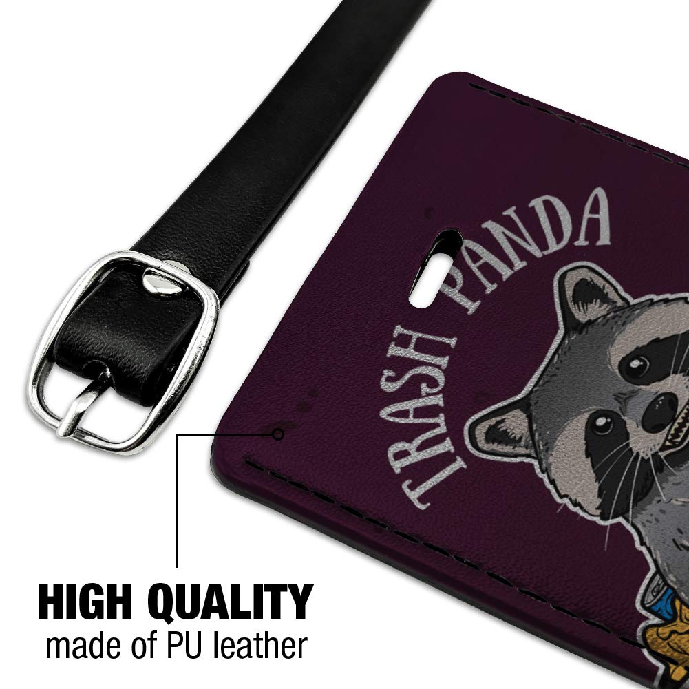 Raccoon Trash Panda Themed Rectangle Leather Luggage Tag - Durable Carry-On ID Tag for Suitcases & Backpacks - Perfect for Travel, Business Trips & Vacation Identification