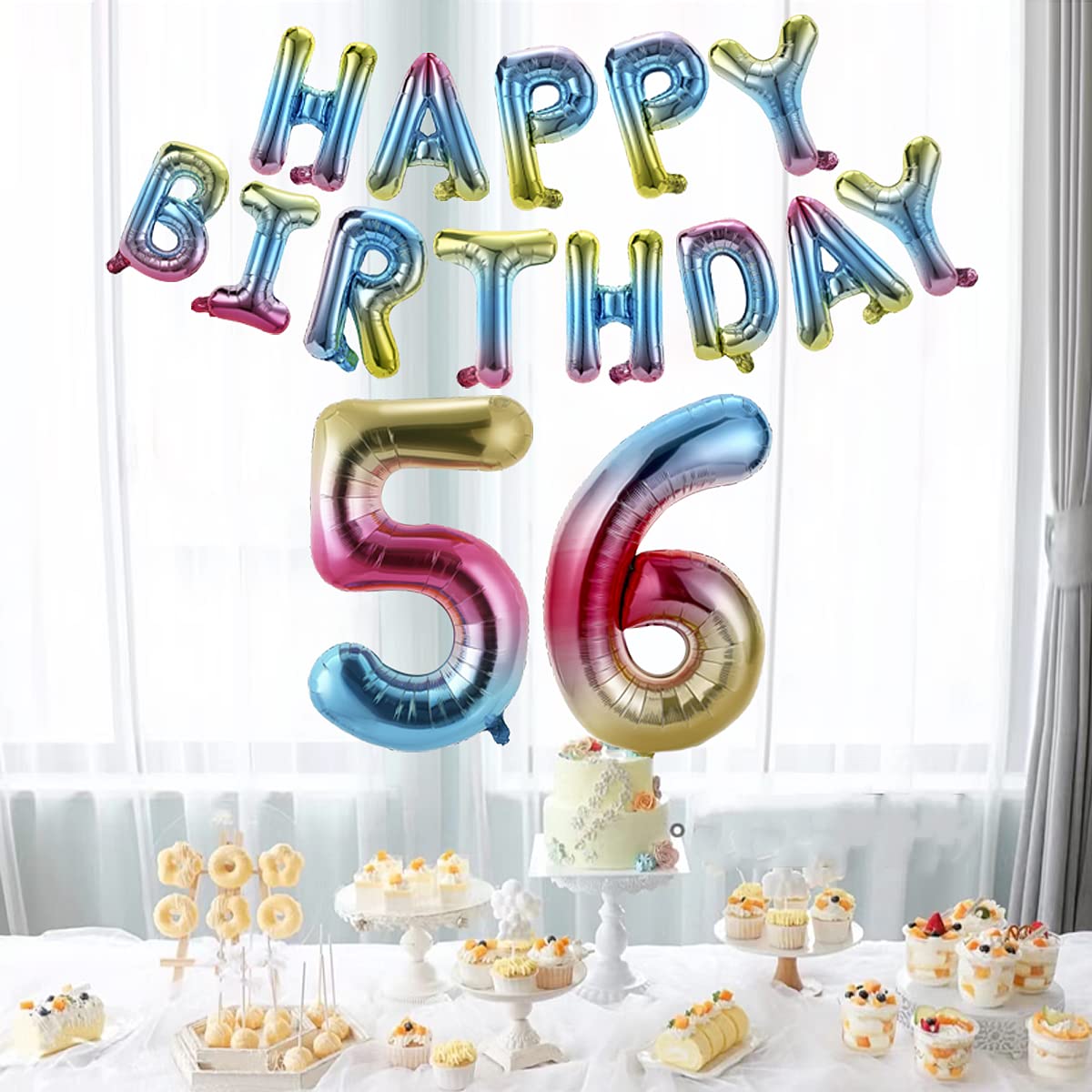 Happy Birthday 56th Party Decorations - 40 Inch Rainbow Gradient Foil Number 56 Banner & Balloons Set for Men & Women - Perfect for Milestone Birthdays, Anniversaries, and Special Celebrations