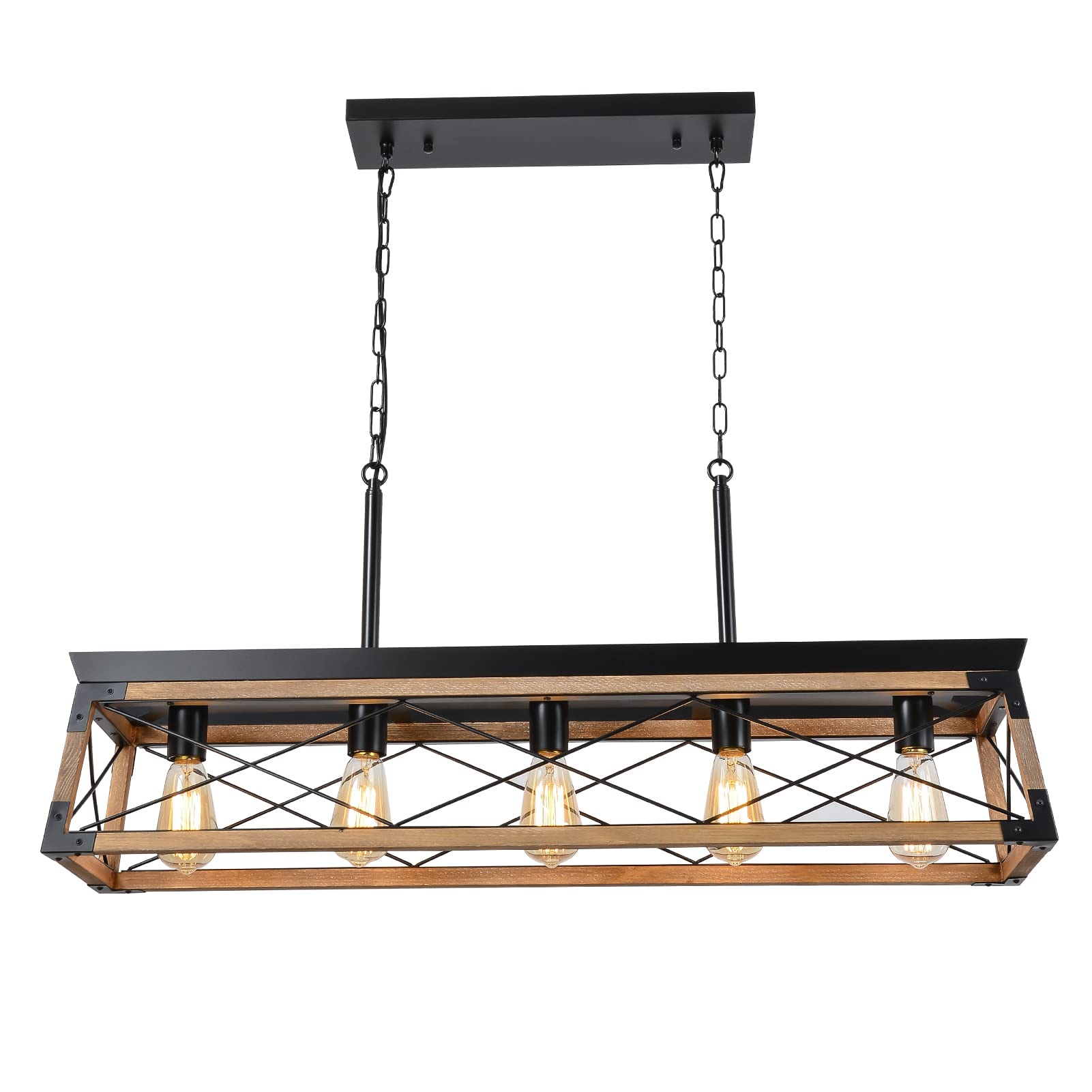 Rustic Farmhouse Chandelier - 5-Light Wooden Dining Room Pendant Light Fixture for Kitchen Island, Living Room, Bar, Pool Table & Dining Area | Perfect for Country-Style Home Decor