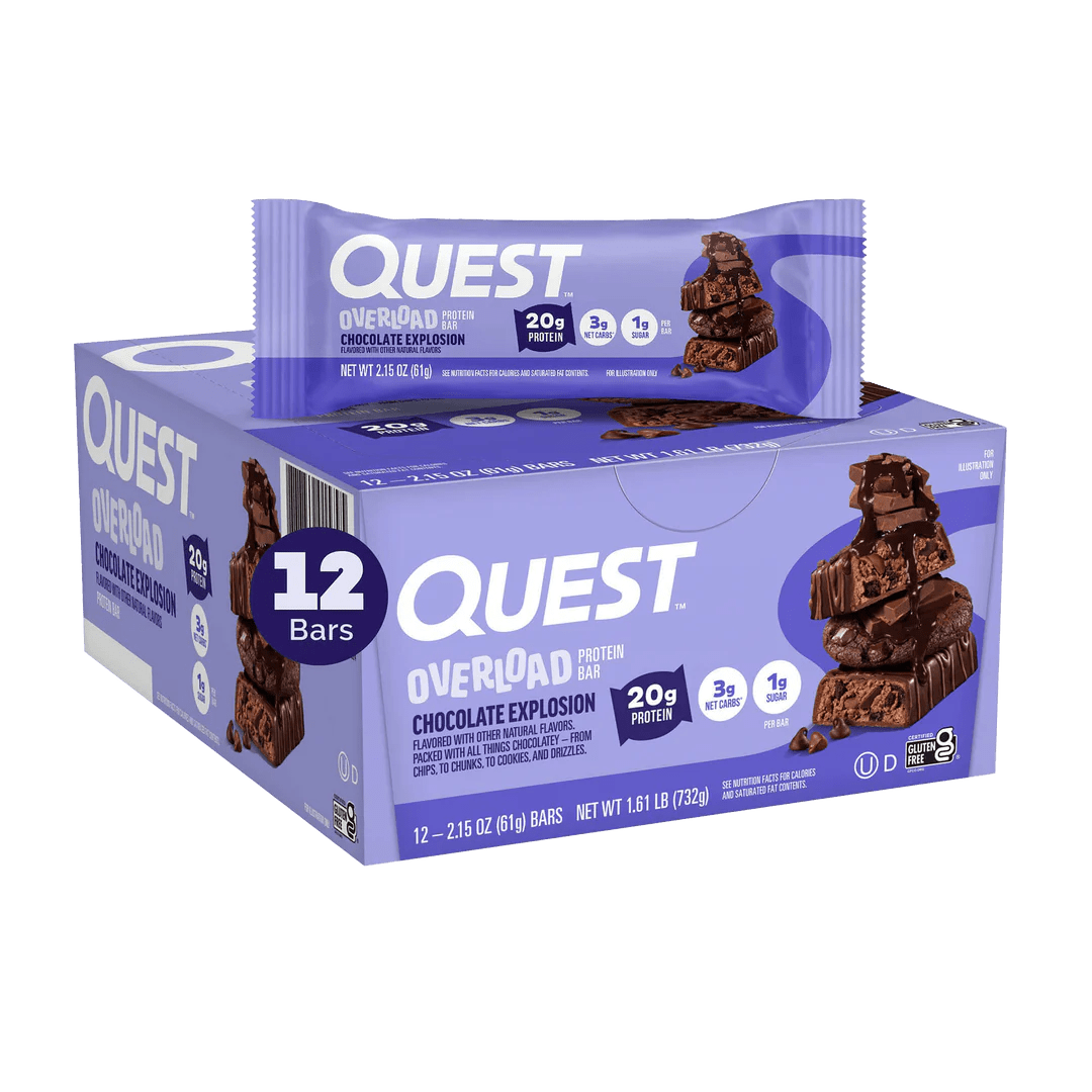 Quest Overload Protein Bars 12 Pack - High Protein Snack for Weight Loss & Muscle Recovery - Perfect for Gym, Hiking & On-the-Go Nutrition