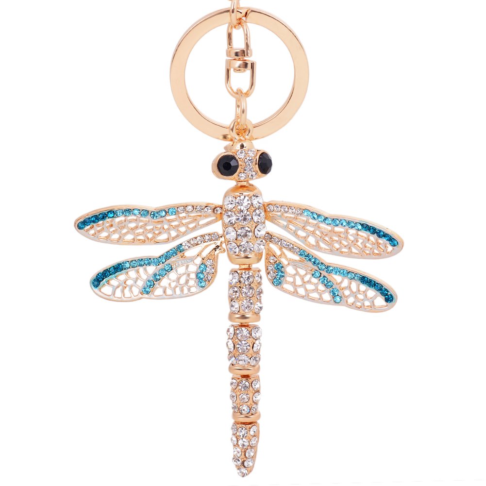 **Blue Crystal Dragonfly Keychain with Movable Wings - Elegant Handbag Charm, Purse Pendant, Unique Boutique Gift for Women & Friends (Perfect for Everyday Carry, Gifts, and Fashion Accessories)**