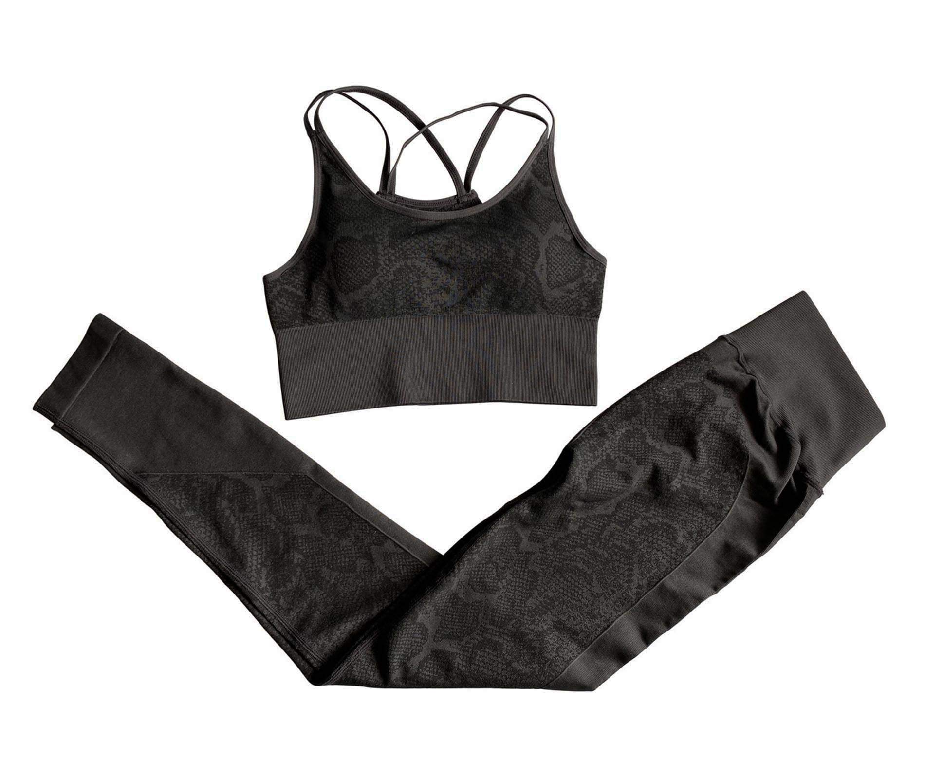MACCHIASHINE Women's 2-Piece Pattern Print Sports Bra & Yoga Leggings Set - Racerback Workout Outfit for Gym, Running & Yoga | Moisture-Wicking Activewear