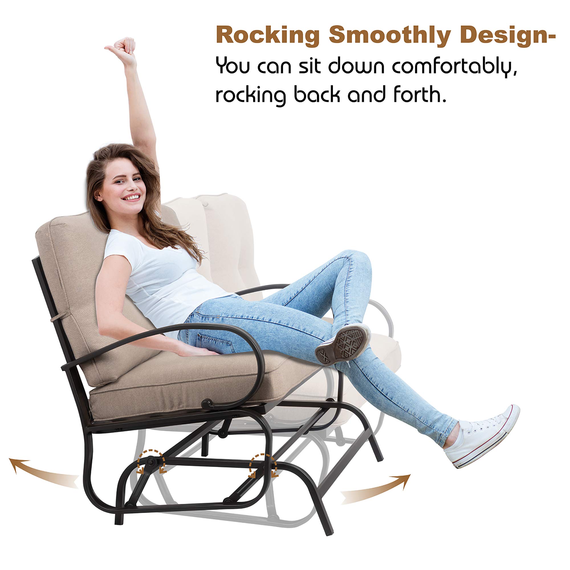 4-Piece Outdoor Patio Furniture Set with Glider Loveseat, Coffee Table & 2 Spring Chairs - Wrought Iron Frame with Beige Cushions for Garden, Backyard & Deck Relaxation