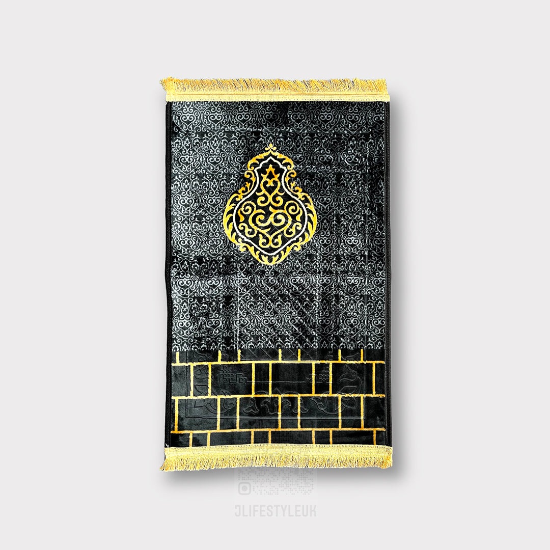 Premium Kiswa Pattern Prayer Mat - Soft, Non-Slip Islamic Prayer Rug for Home & Mosque - Perfect for Daily Salah, Jummah & Ramadan Prayers