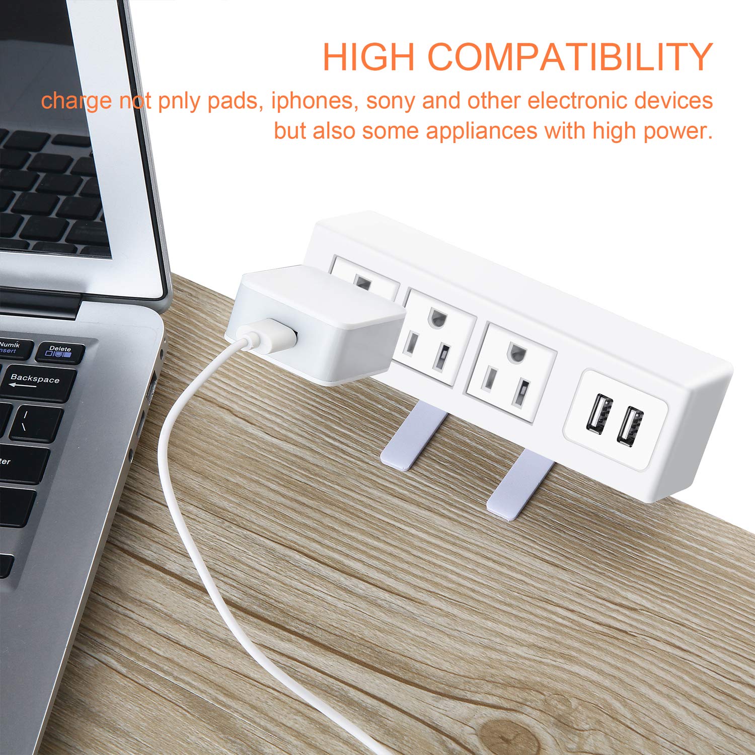 3 Outlet Desk Clamp Power Strip with USB - 10FT White for Home Office