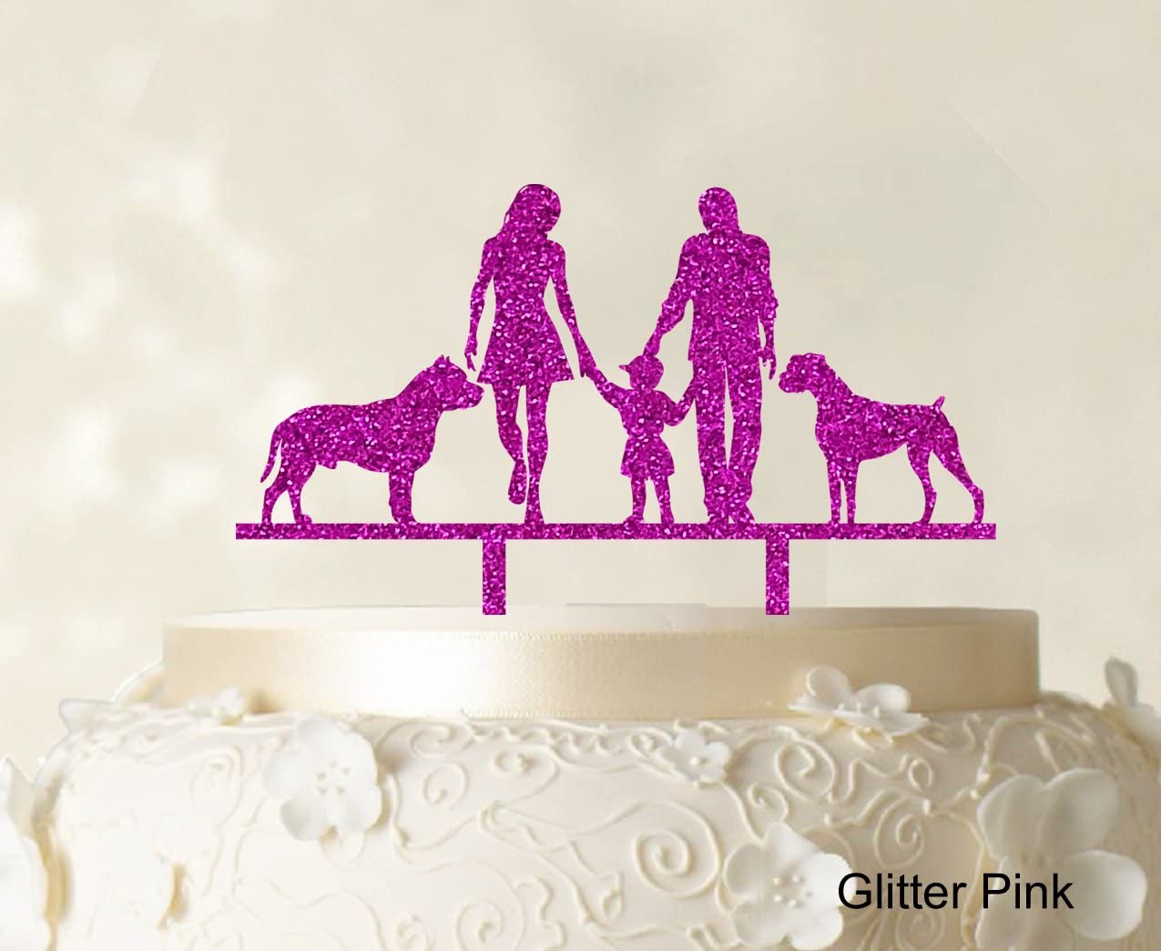 Custom Wedding Cake Topper with Family Silhouette - Bride, Groom, Child & Pets - 6-7 Inch Wide Personalized Cake Decoration - Perfect for Weddings, Anniversaries & Family Celebrations