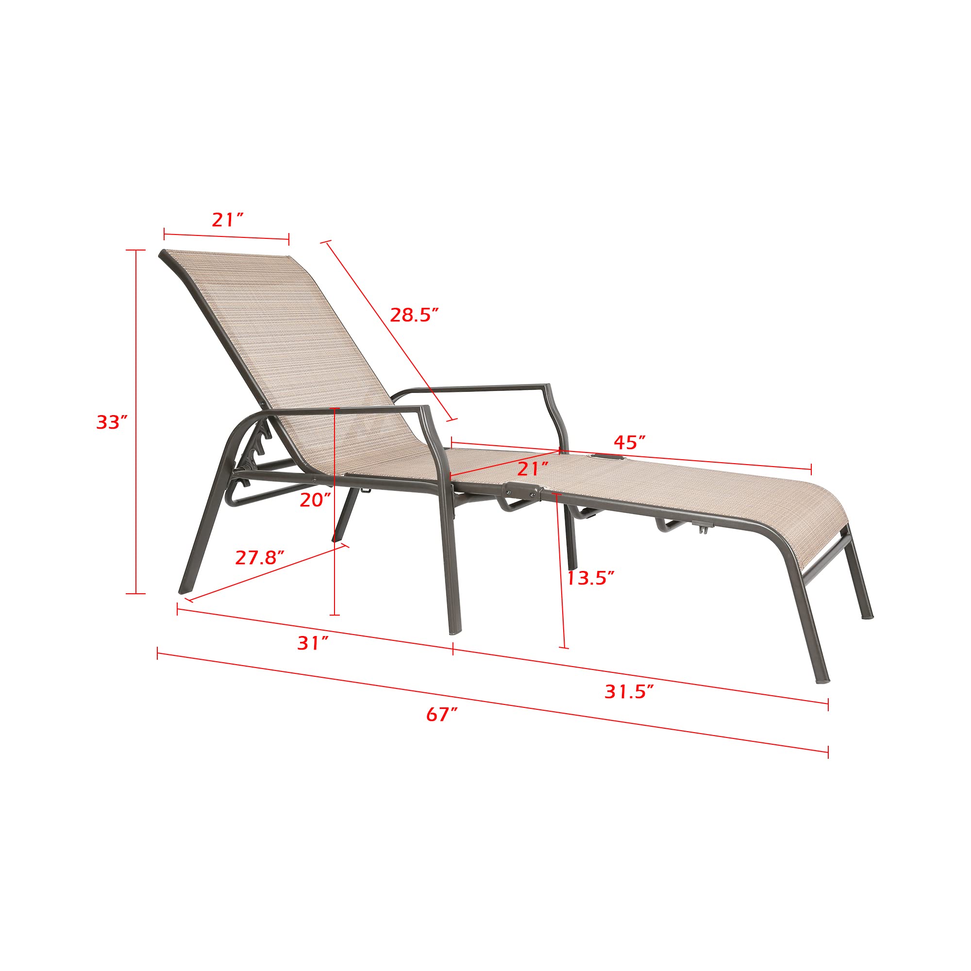Premium Outdoor Chaise Lounge Chair - Foldable Reclining Patio Lounger for Beach, Poolside & Backyard Relaxation - Heavy Duty & Weather Resistant - Set of 2 (MA165) - Perfect for Sunbathing, Vacation & Outdoor Leisure
