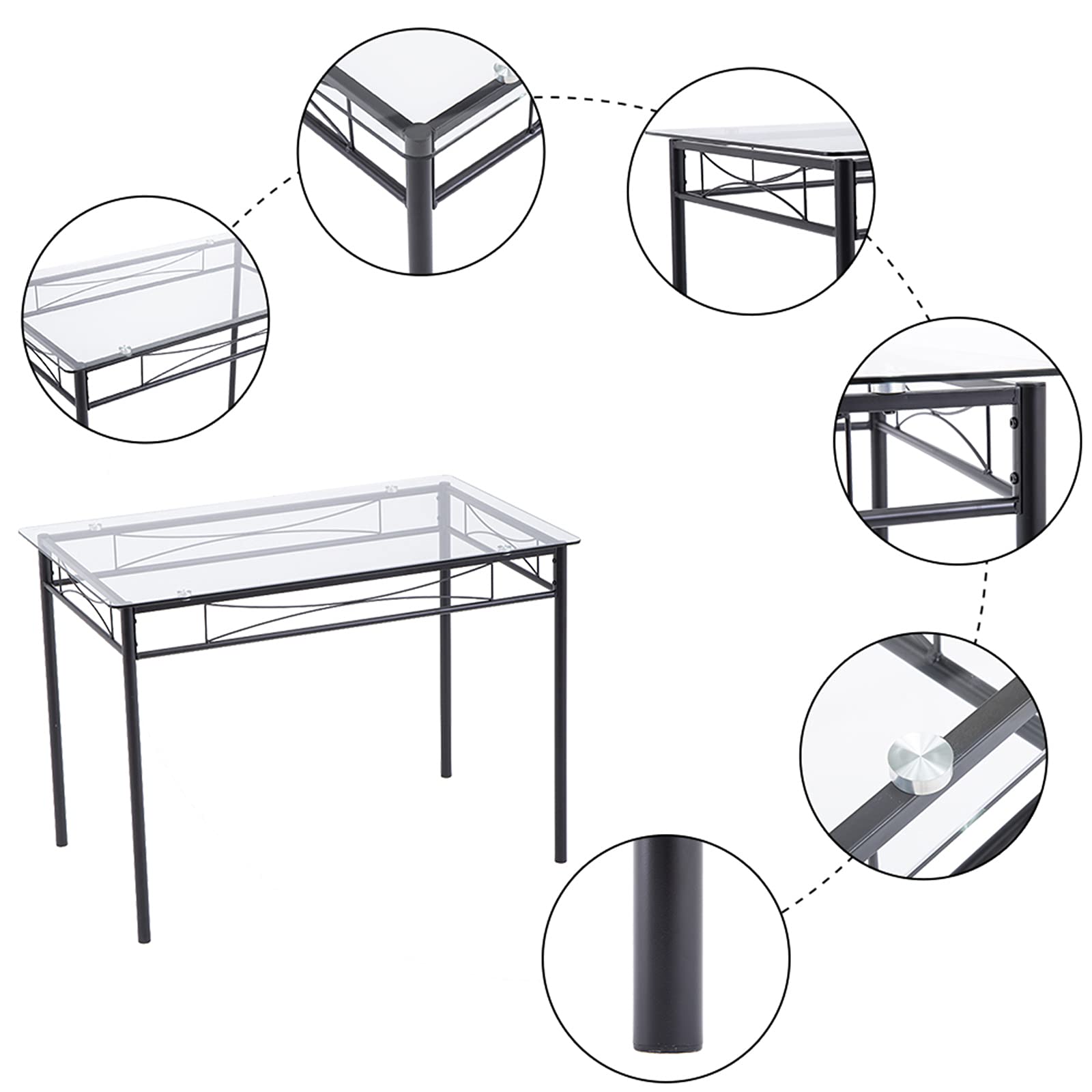 Modern 4-Piece Tempered Glass Dining Table Set with Stainless Steel Frame & PU Leather Chairs - Space-Saving Kitchen Table for Small Apartments, Breakfast Nooks & Cozy Dining Areas