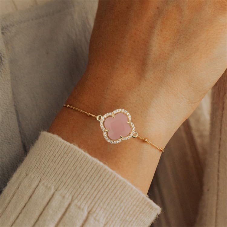 18K Gold Plated Lucky Clover Crystal Adjustable Bracelet for Women - Elegant Adjustable Fashion Jewelry, Birthday Gift for Her - Perfect for Everyday Wear, Special Occasions & Gift Giving