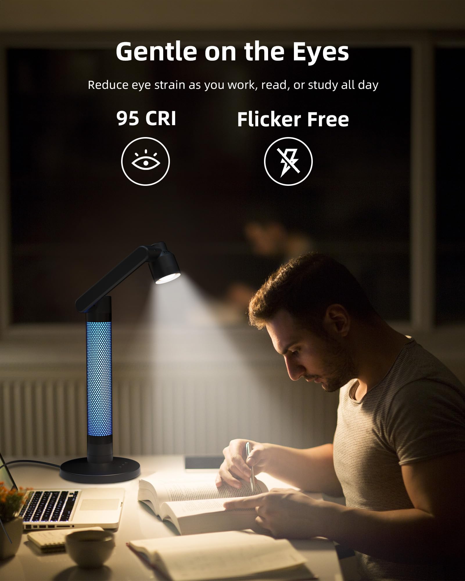 Lytmi 3-in-1 LED Desk Lamp with CRI95 Eye-Caring Technology, 360° Rotatable Swing Arms & Dimmable Lighting - Perfect for Office Work, Reading, Computer Monitor, and Bedside Atmosphere Lighting