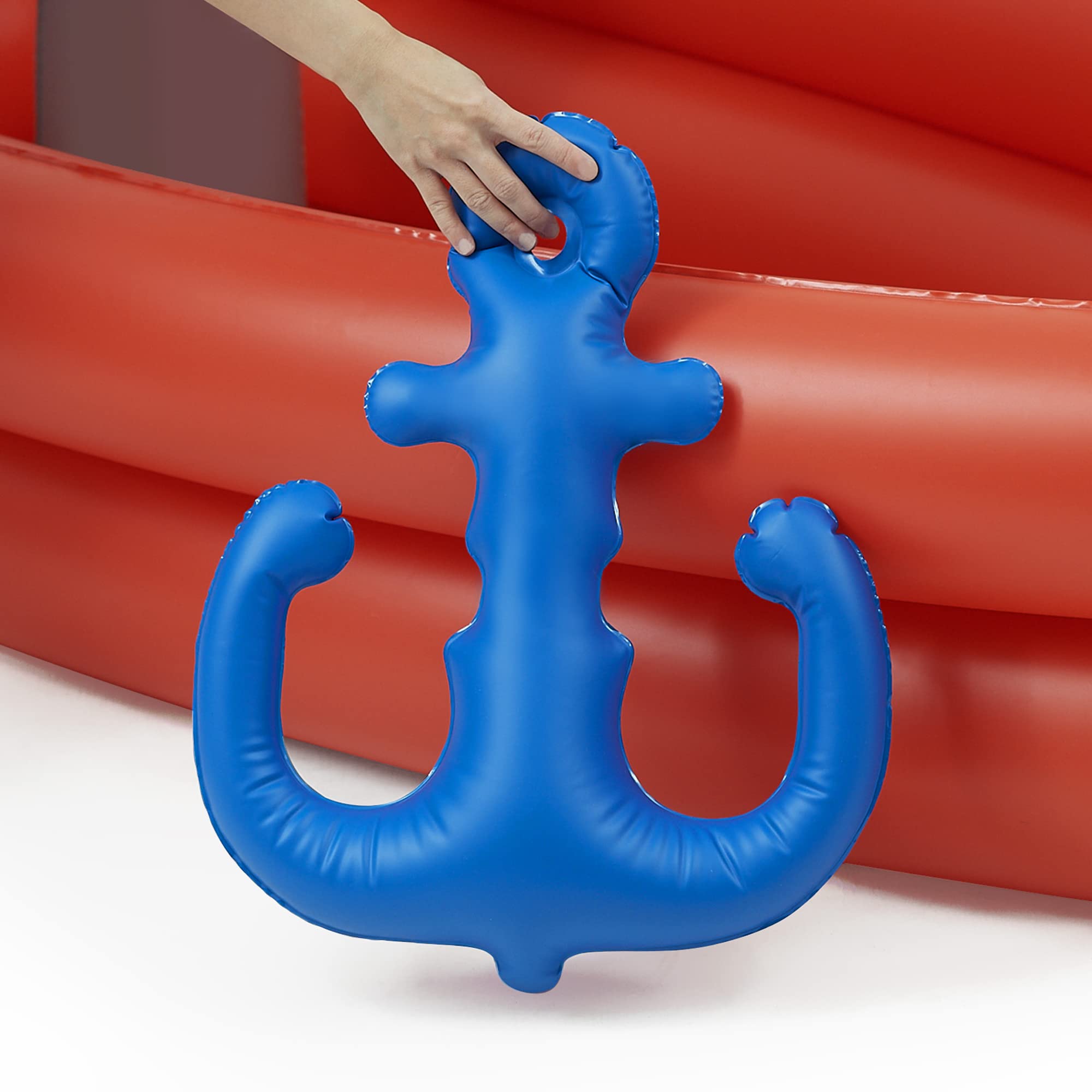Teamson Kids Inflatable Pirate Ship Water Play Pool with Air Pump, Beach Balls & Accessories - Outdoor Sprinkler Splash Pad for Backyard, Beach & Summer Fun - Red