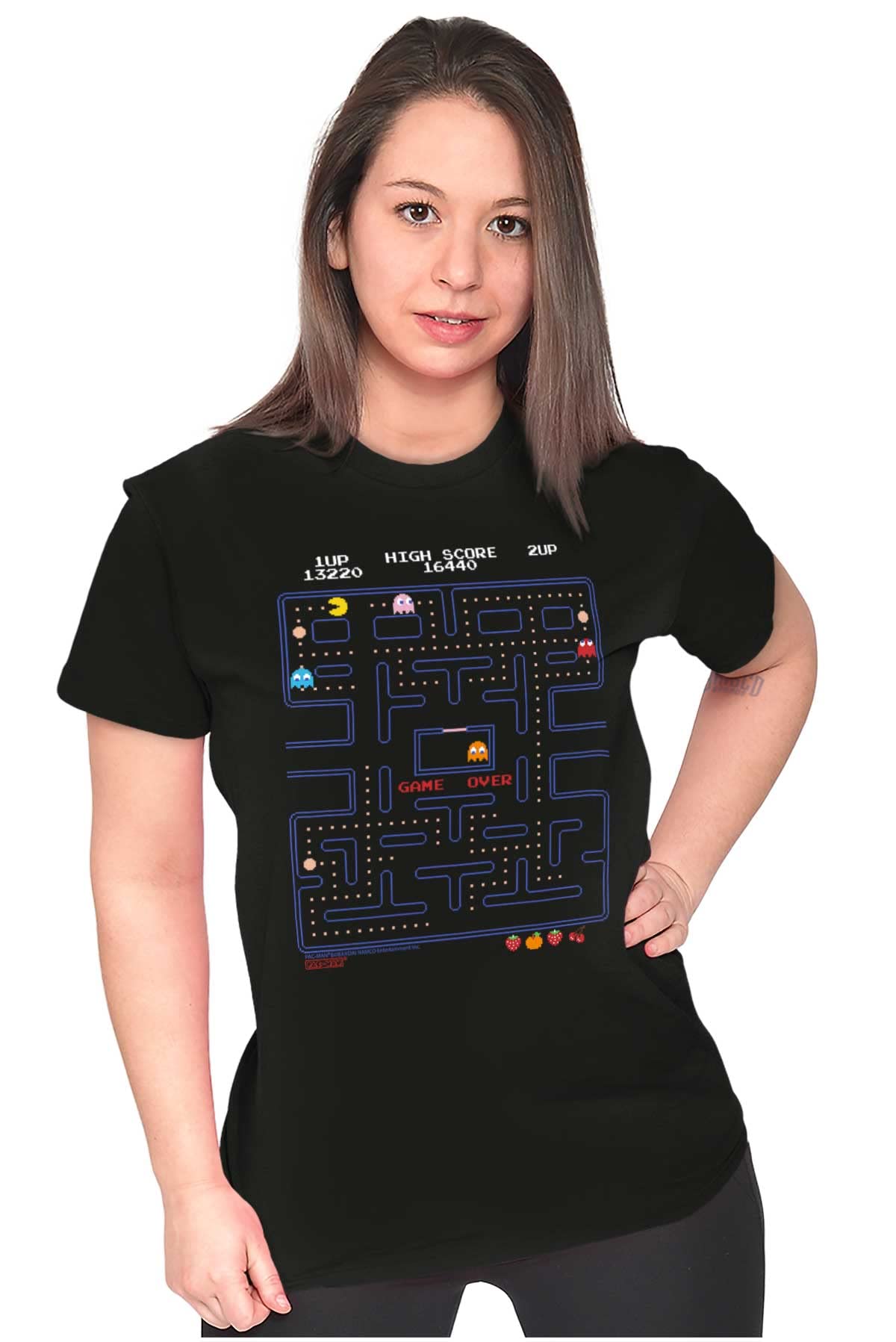 Pacman Game Over Retro Video Gaming Women's Graphic Tee - Vintage Arcade Style T-Shirt for Casual Wear & Gaming Events
