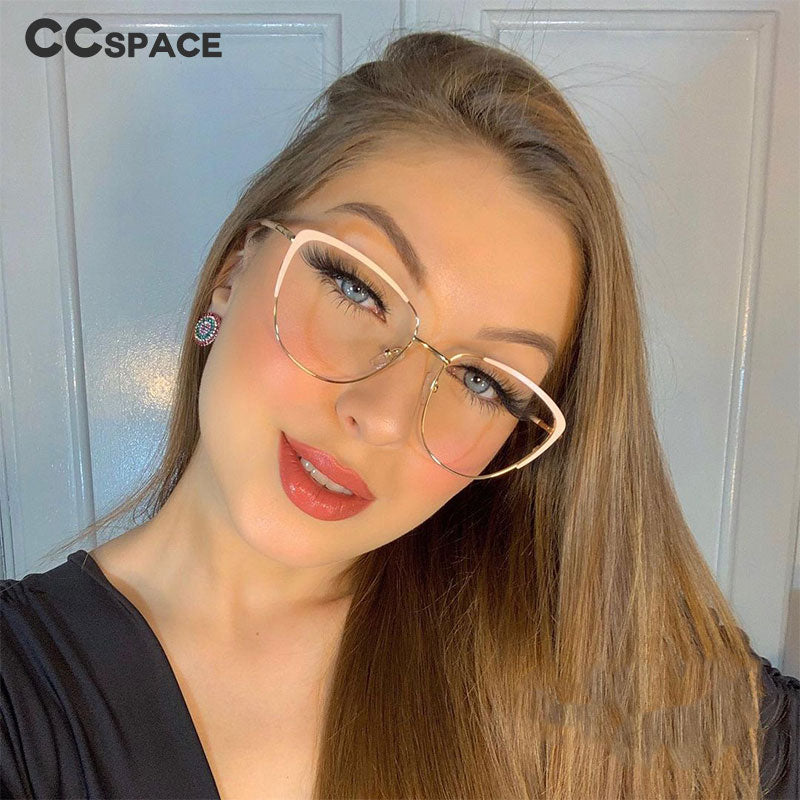 CCspace Unisex Full Rim Cat Eye Alloy Frame Eyeglasses 48183 - Stylish Retro Glasses for Men & Women - Perfect for Reading, Fashion, and Daily Wear