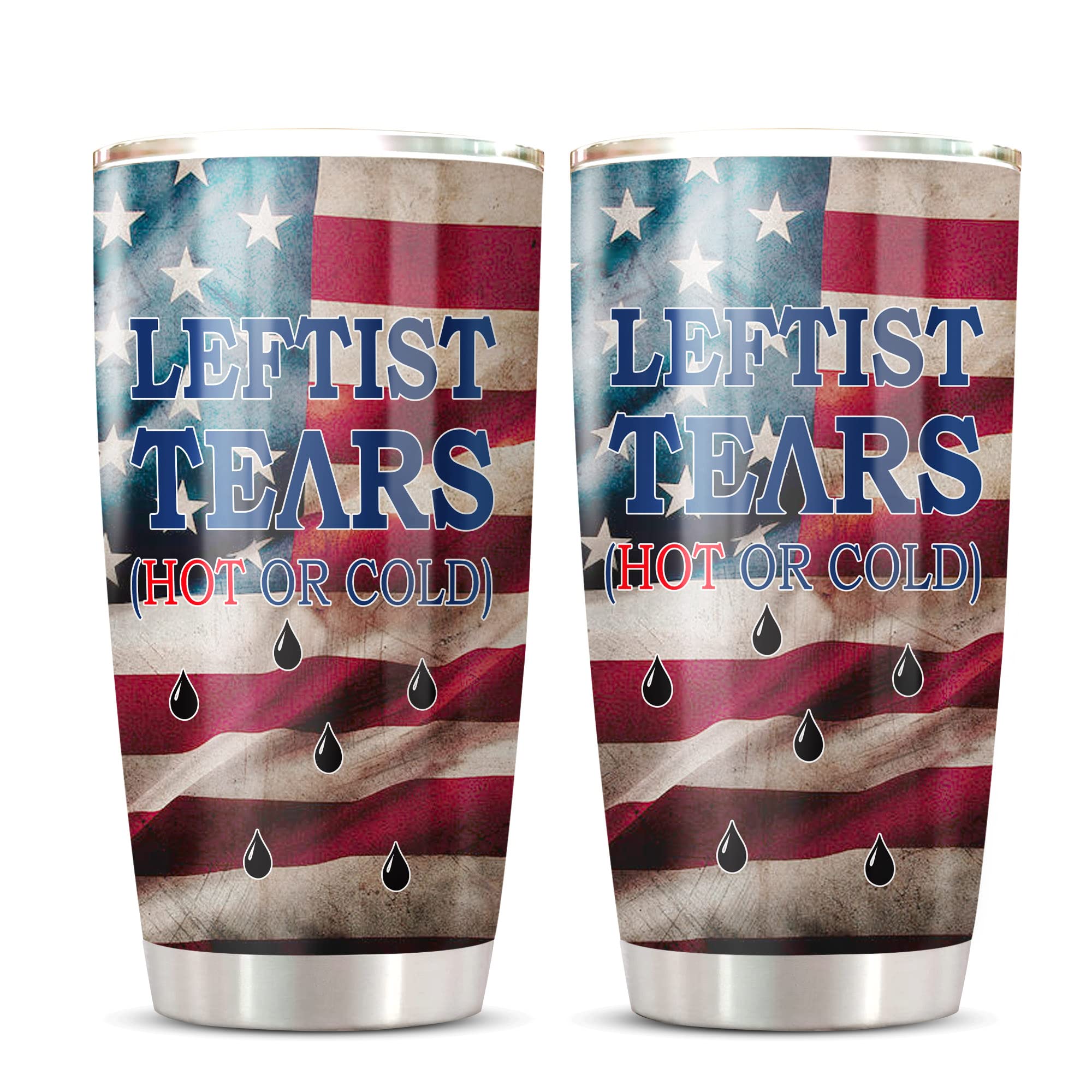 CHIKOR 20oz Leftist Tears Tumbler - Stainless Steel Vacuum Insulated Coffee Mug with Lid - Keeps Drinks Hot/Cold for Hours - Patriotic American Flag Design - Perfect for Travel, Office & Outdoor Adventures