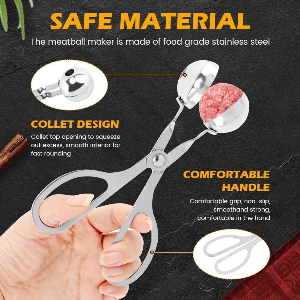 2PCS Stainless Steel Meat Baller - Non-Stick Meatball Scoop & Ball Maker Tool for Perfect Meatballs, Cake, Cookie Dough, Melon Fruits & Rice Molds (1.38