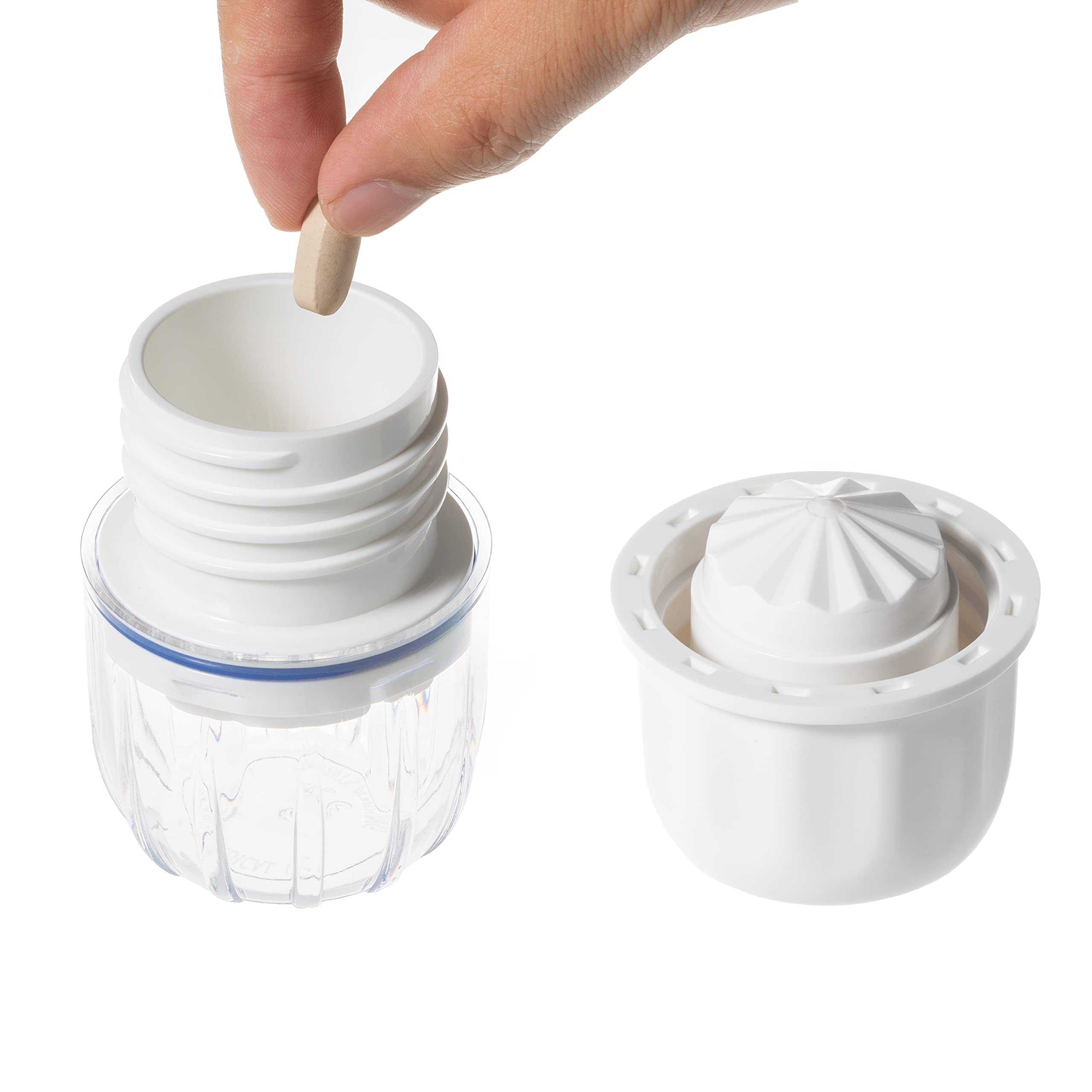 Premium Lite Pill Crusher and Grinder - Small Portable Pill Crusher for Vitamins & Tablets - Fine Powder Medicine Grinder with Cup - Perfect for Travel, Nursing Homes & Daily Medication (Blue)