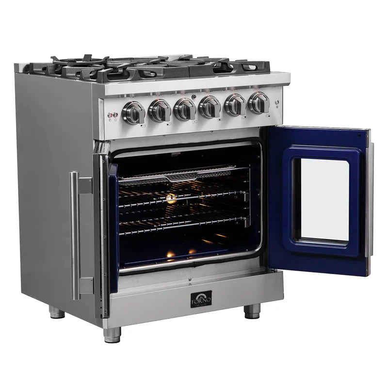 FORNO Massimo 30 Inch Freestanding French Door Gas Range - Stainless Steel FFSGS6439 30