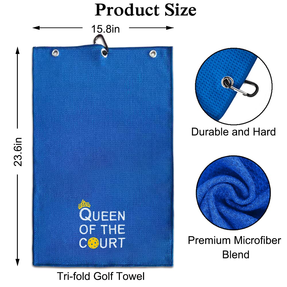 Queen of The Court Embroidered Pickleball Towel - Premium Sports Towel for Men & Women - Perfect Pickleball Gift for Players, Fans, Birthdays & Retirement - Great for Courtside, Gym & Outdoor Activities