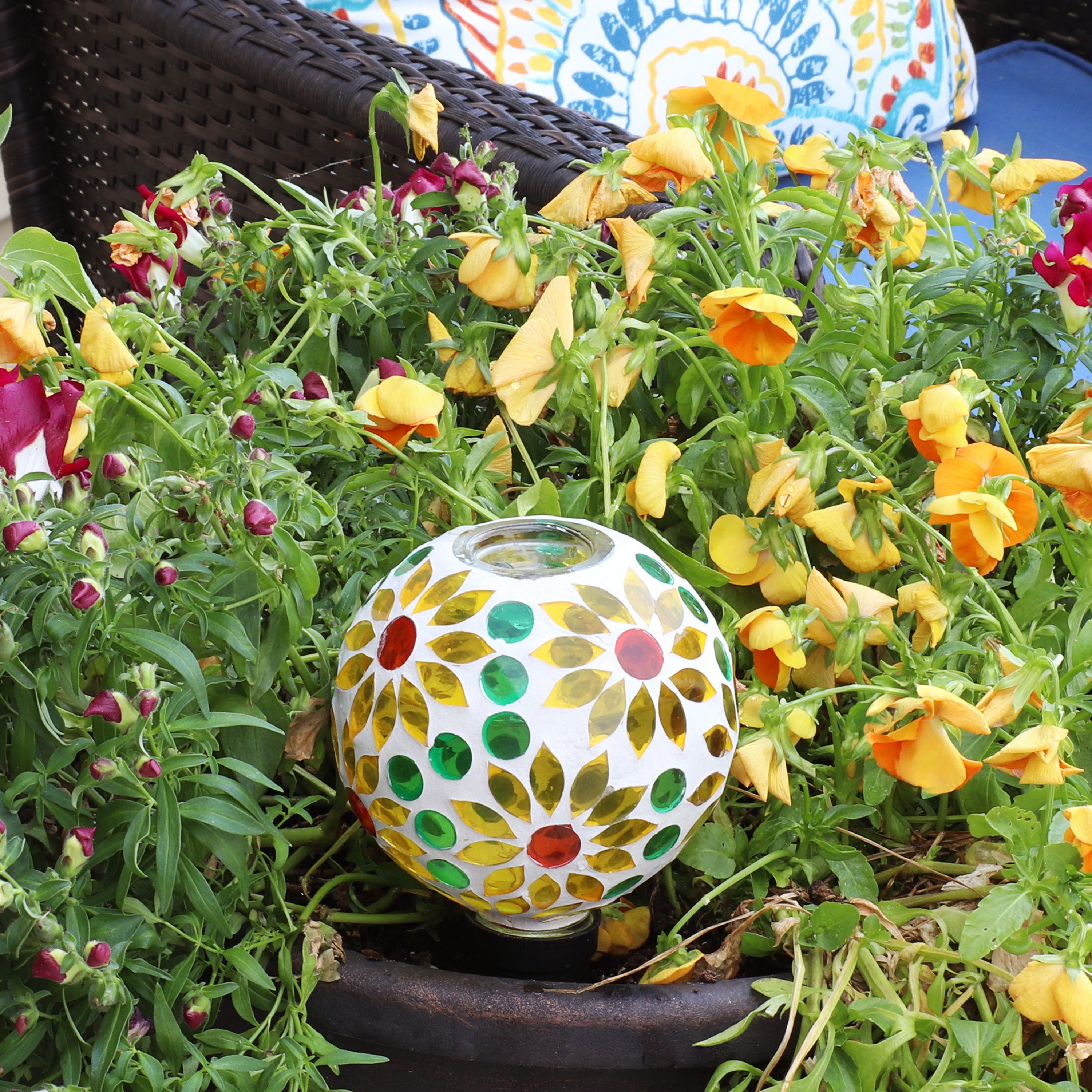 Sunnydaze Decorative Mosaic Glass Plant Watering Globe with Clay Spike - Self-Watering System for Indoor & Outdoor Potted Plants, Flowers, Herbs - Perfect for Vacation Care & Home Garden Decor
