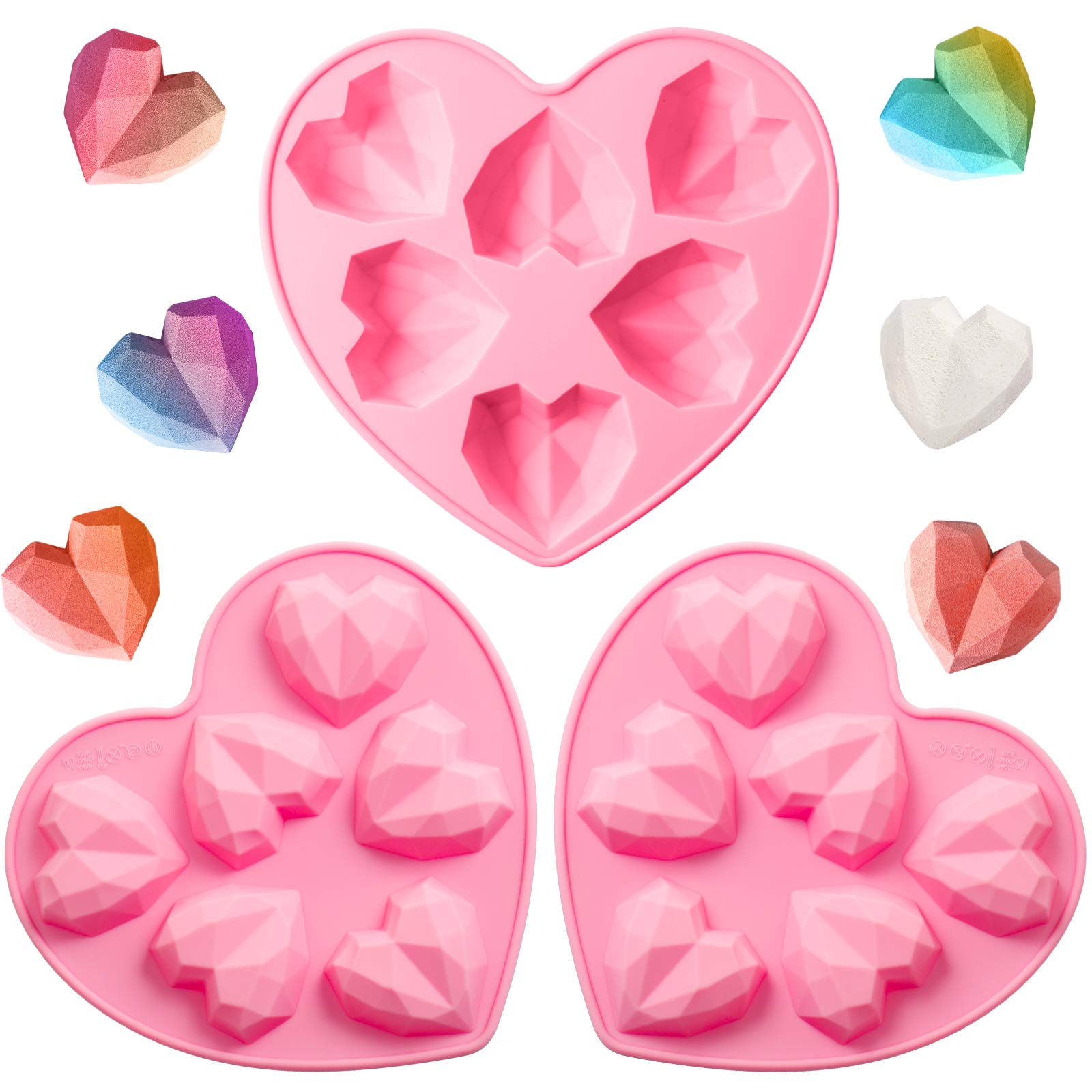 2 Pcs Valentine's Day Silicone Molds - Diamond Heart Love Shape 3D Cake Chocolate Molds for Baking, Wedding, Dessert, Mousses & Cheesecake (Pink) | Perfect for Romantic Gifts, DIY Treats & Party Decorations