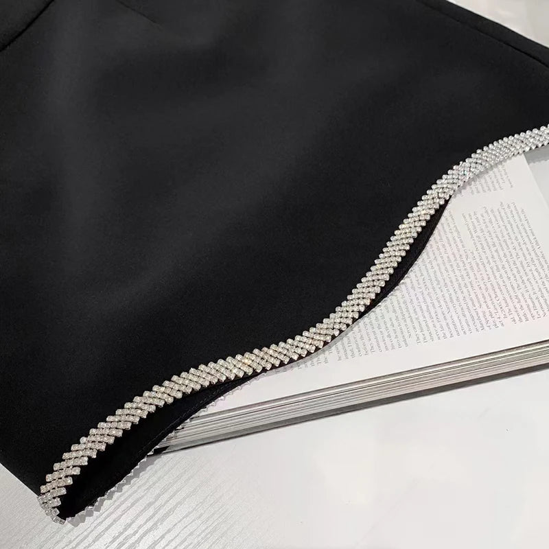 Women's Black Patchwork Diamond Skirt - High Waist Irregular Hem Elegant Summer Fashion Skirt | Perfect for Casual Outings, Date Nights & Office Wear