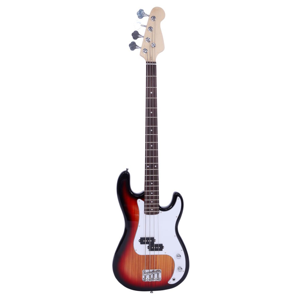 Electric Bass Guitar Full Size 4 String Rosewood Fingerboard with Flame Design - Perfect for Rock, Jazz & Live Performances (Sunburst Finish)