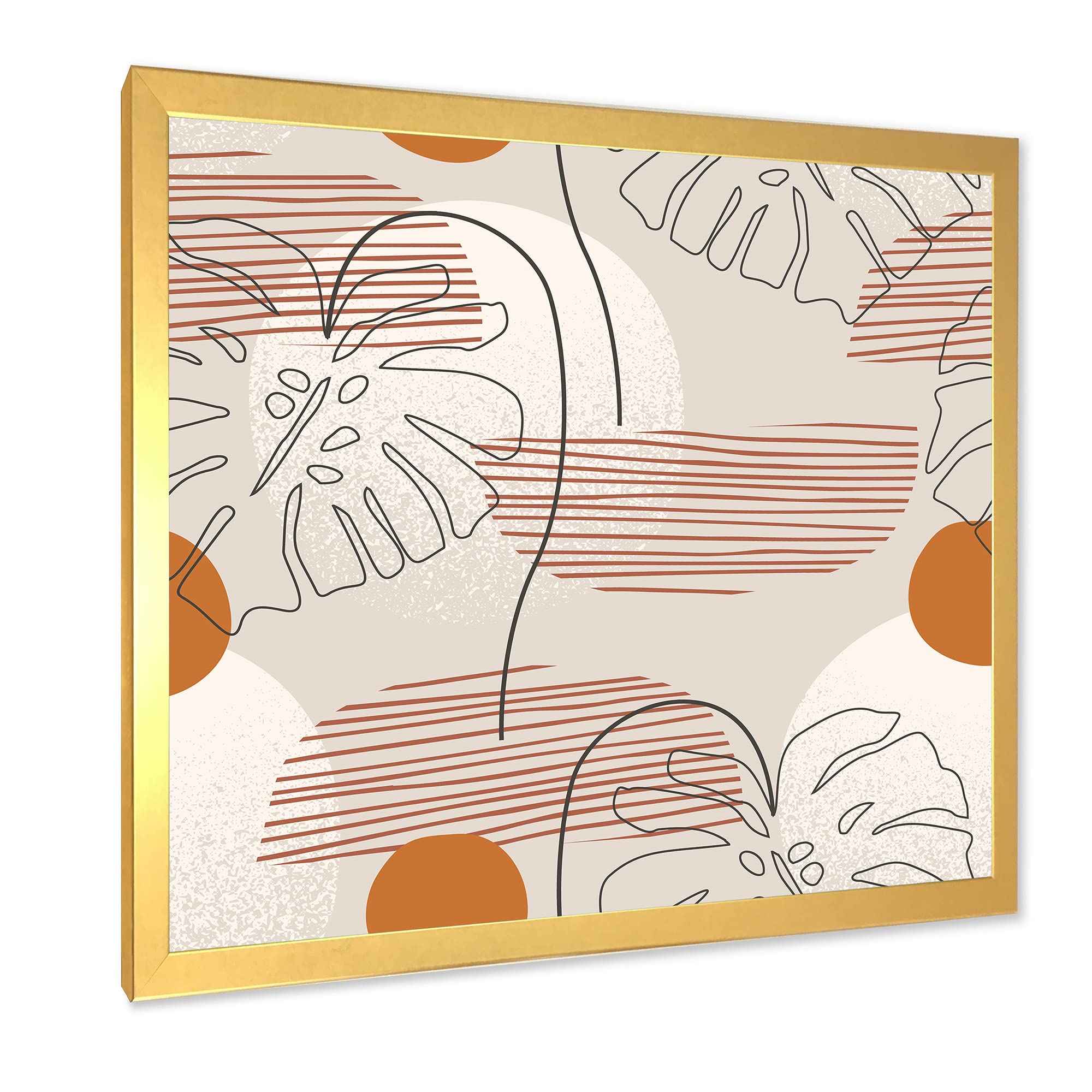 One Line Art Shapes & Abstract Monstera Leaf Modern Framed Wall Art - Minimalist Home Decor for Living Room, Bedroom & Office - Perfect Gift for Housewarming & Interior Design