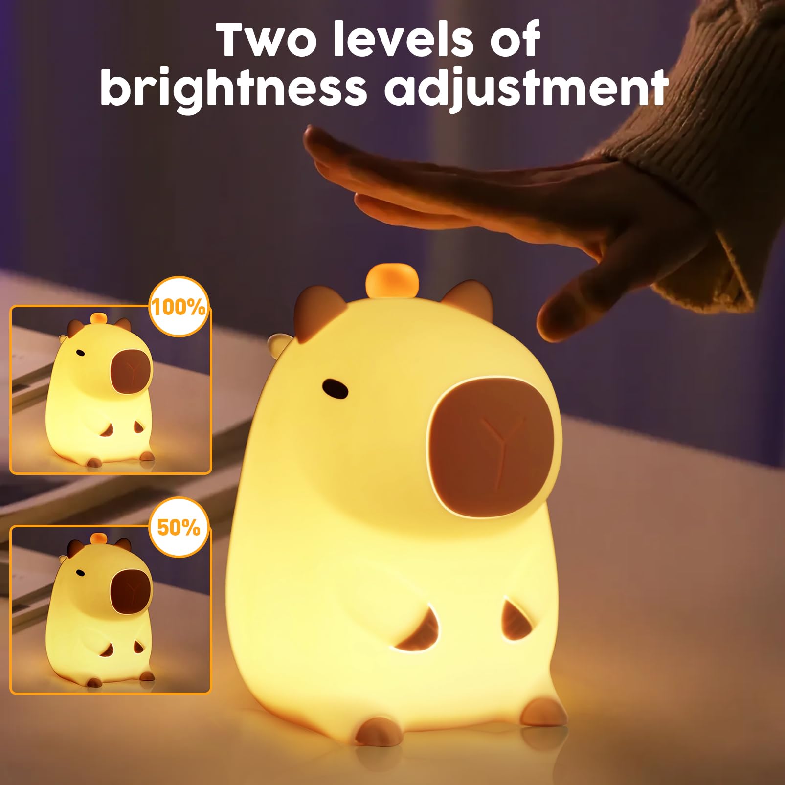Capybara Night Light - Rechargeable Silicone Touch LED Lamp with Timer, Cute Baby Nursery Night Light for Boys & Girls, Perfect for Breastfeeding, Bedtime, or Birthday Gifts - Portable Soothing Animal Night Light for Kids Room, Nursery Decor & Relaxation