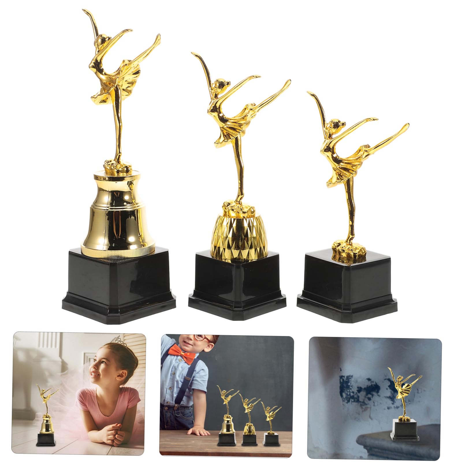 Anneome 3-Piece Gold Ballet Dance Competition Trophy Set - Elegant Award Statues for Teen Dance Competitions | Perfect for Ballet Recitals, Dance Competitions & Performance Awards