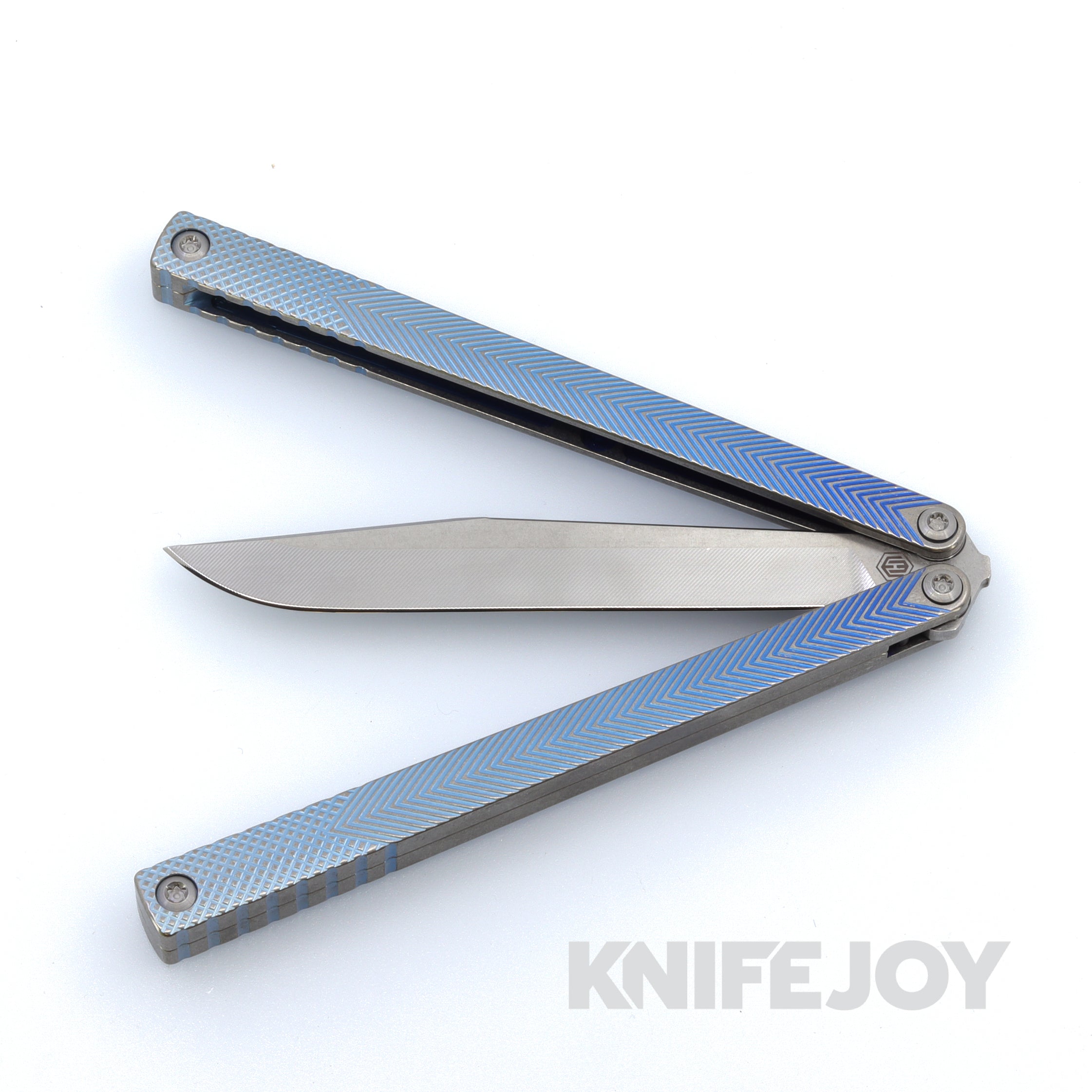 MachineWise Serif Balisong Knife - S35VN Steel Blade with Textured Grade 5 Titanium Handles (Blue Fade) - Perfect for EDC, Collecting & Flipping Practice