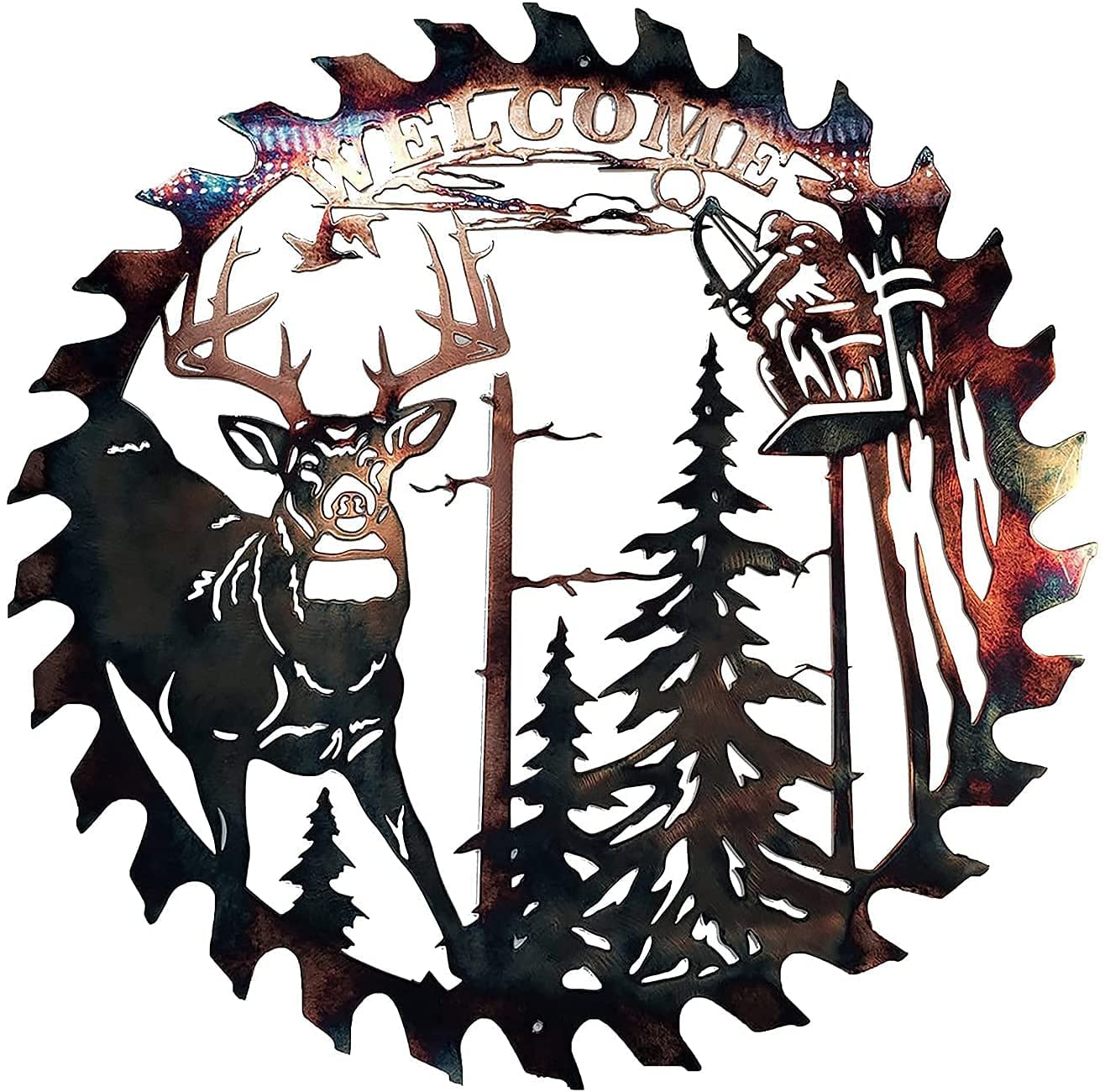 Metal Elk Wall Art Decor - Handcrafted Saw Blade Elk Sculpture for Home & Office - Rustic Western Decor for Living Room, Bedroom, Bathroom - Perfect for Cabin, Lodge & Ranch Style Interior Design
