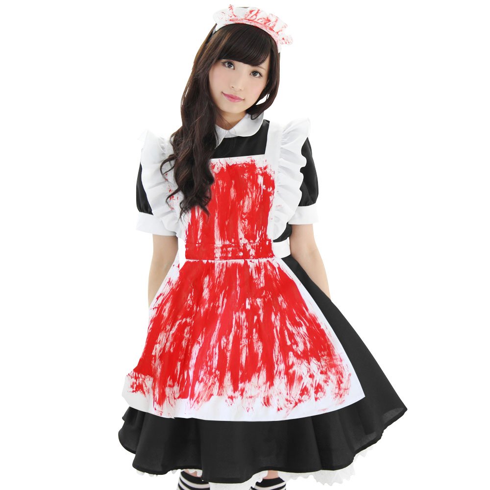 Sexy Gothic Lolita Costume for Women - Halloween Cosplay, Maid Outfit with Blood Stains for Anime Conventions & Themed Parties