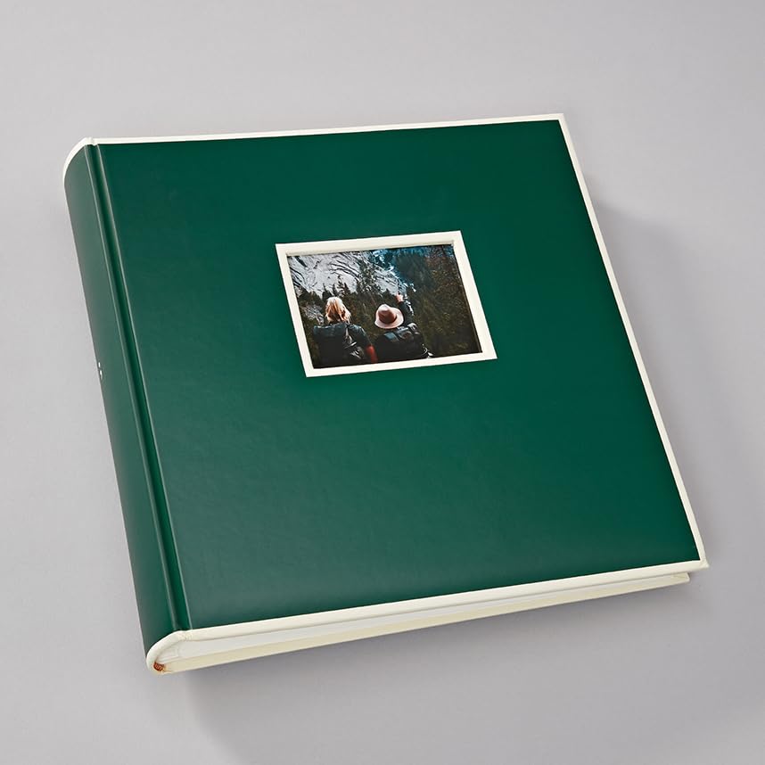 Semikolon - Jumbo Photo Album Scrapbook for Wedding, Travel & Baby Memories - Large Capacity Forest Green Leather Photo Book for Pictures & Keepsakes