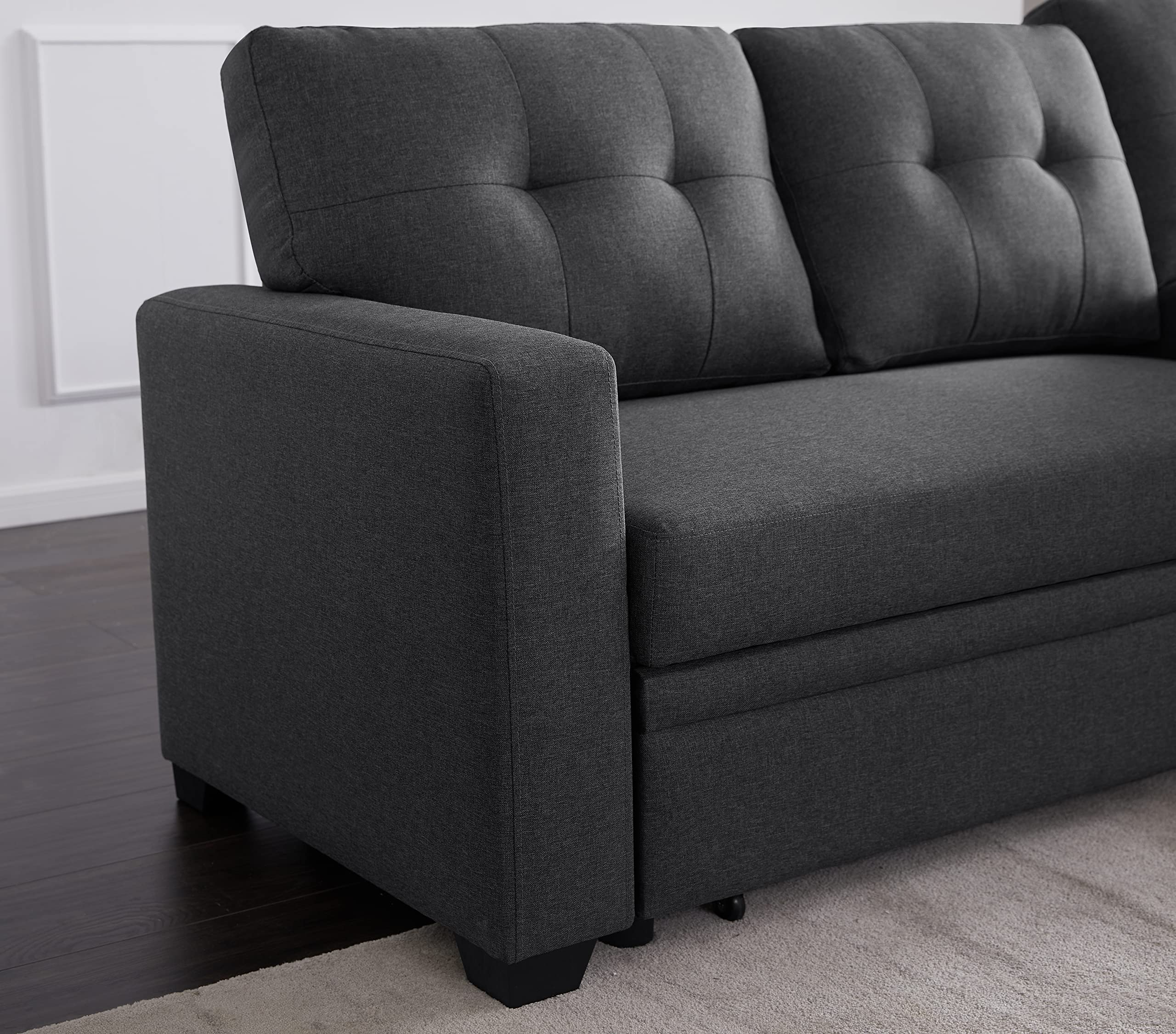 Devion Furniture Russ Convertible Sofa Bed with Storage, Dark Gray - Modern Sleeper Sofa for Small Spaces, Living Room & Guest Room