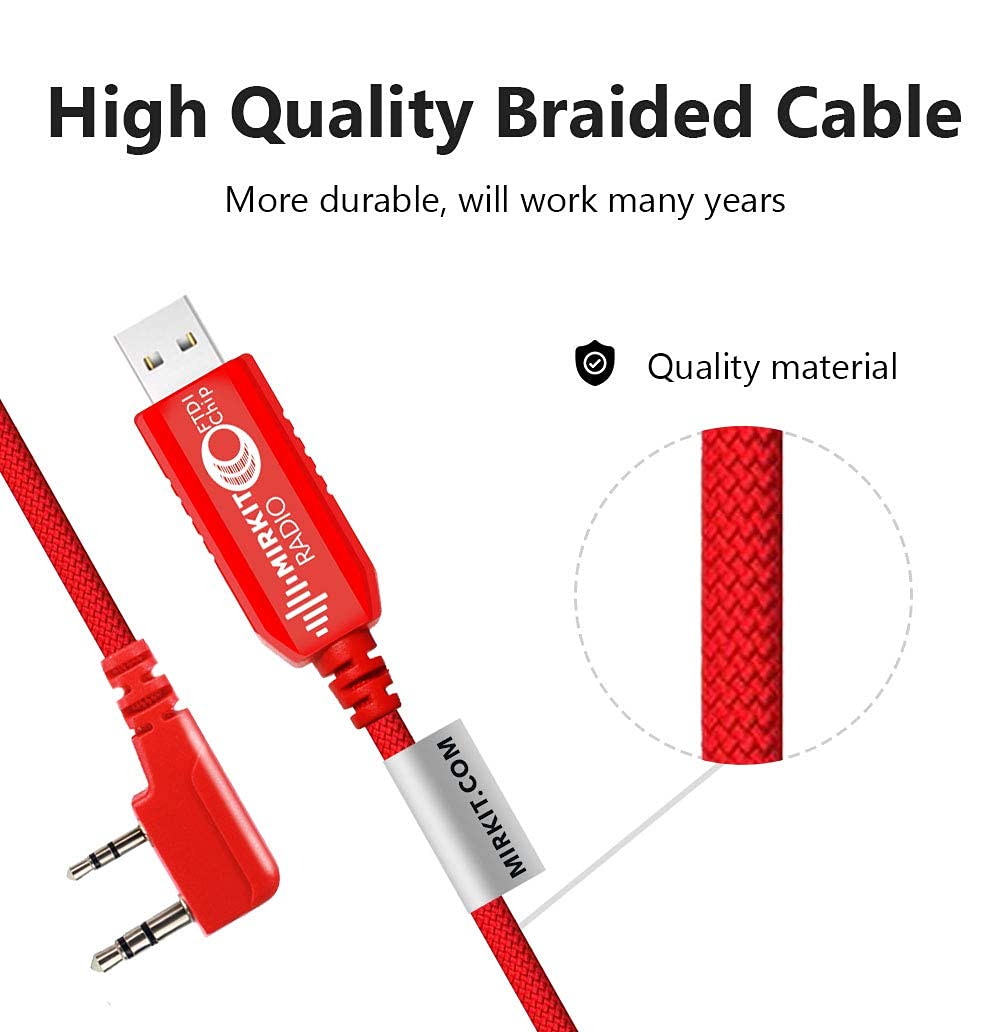 FTDI USB Programming Cable Model 3 Red - Compatible with Baofeng, Wouxun, Kenwood, Archell, Retevis Radios - Firmware Update & Flashing Tool for Ham Radio Enthusiasts - Perfect for Programming, Troubleshooting, and Customizing Your Two-Way Radio