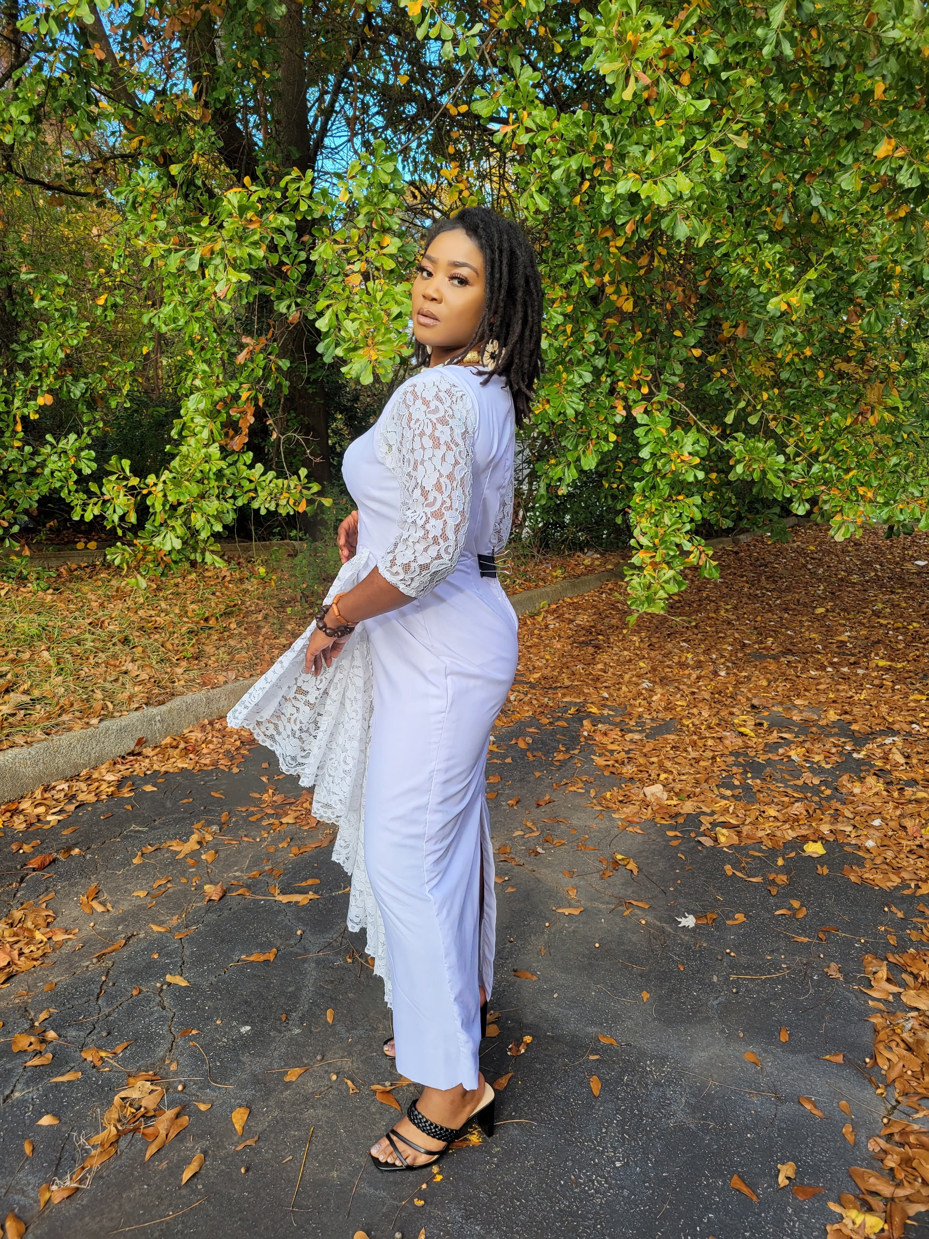 Ayabawa Elegant White African Dress with Lace Trim - Traditional Ankara Midi Dress for Women | Perfect for Weddings, Church, Parties & Cultural Events (Style DP7020)