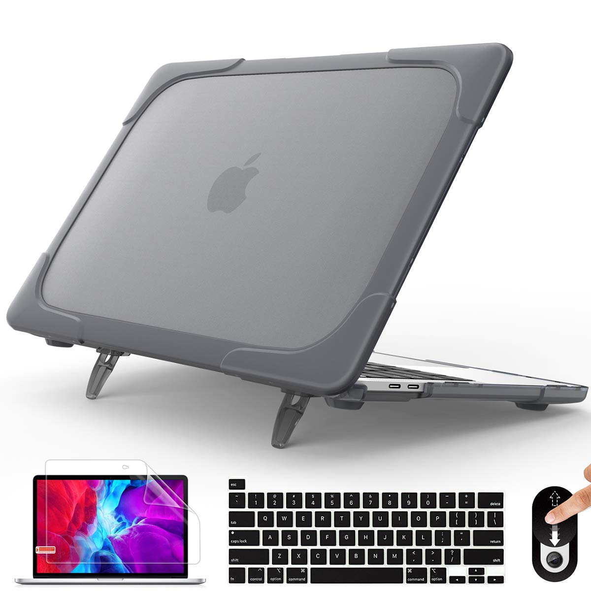 Shockproof Hard Case for MacBook Pro 16 inch (2020/2019 Model A2141) - Heavy Duty Dual Layer Protective Cover with Touch Bar & Touch ID - Gray | Perfect for Travel, Office & School Use