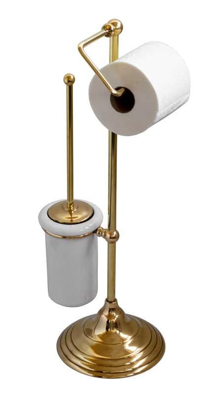 Vintage Brass Standing Toilet Brush & Toilet Paper Holder Set - Antique Bathroom Decor for Classic and Modern Homes - Perfect for Powder Rooms, Guest Bathrooms, and Luxury Home Styling