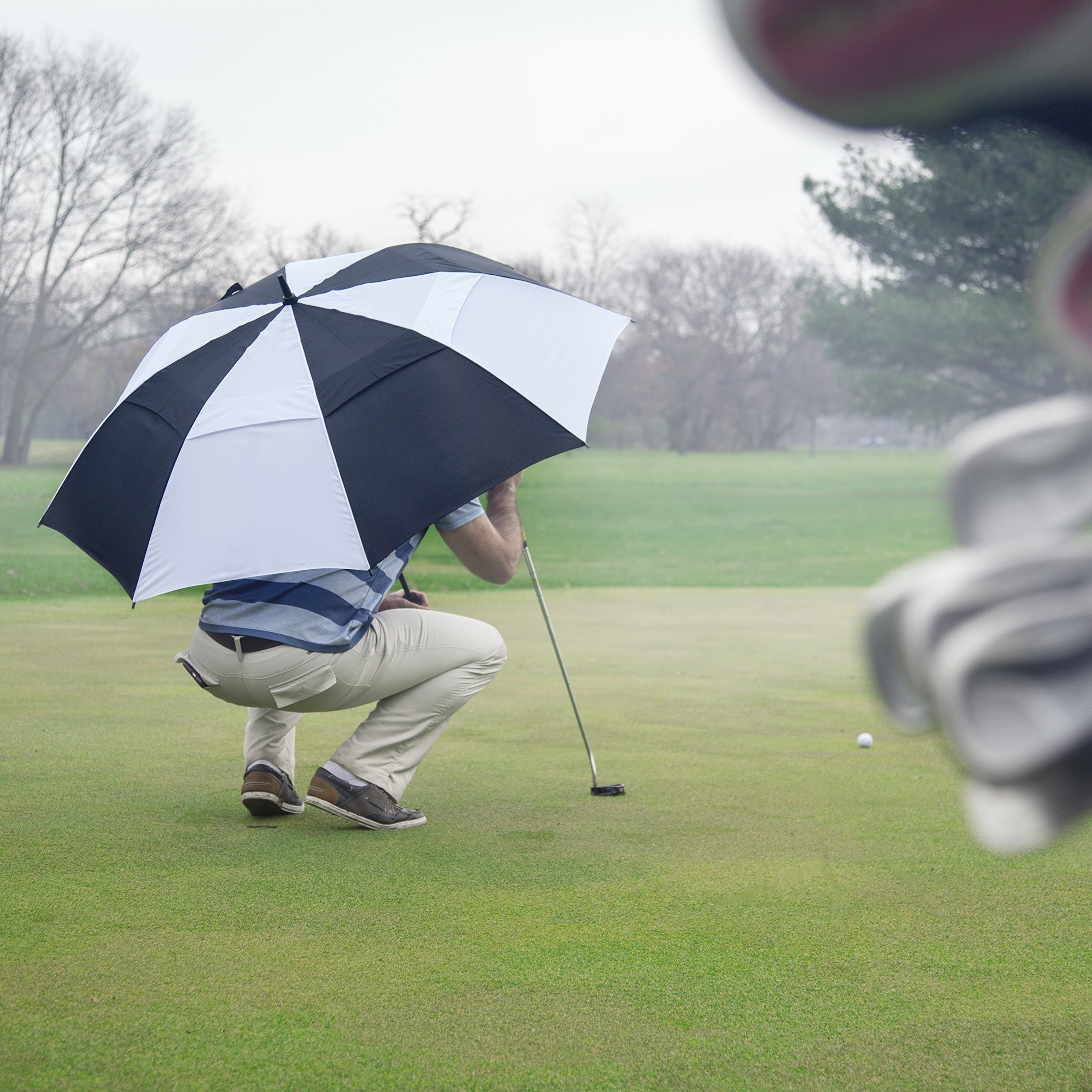 62/68 Inch Automatic Open Golf Umbrella - Extra Large Windproof Waterproof Double Canopy with Vented Design for Golf, Beach, Outdoor Sports and Heavy Rain Protection