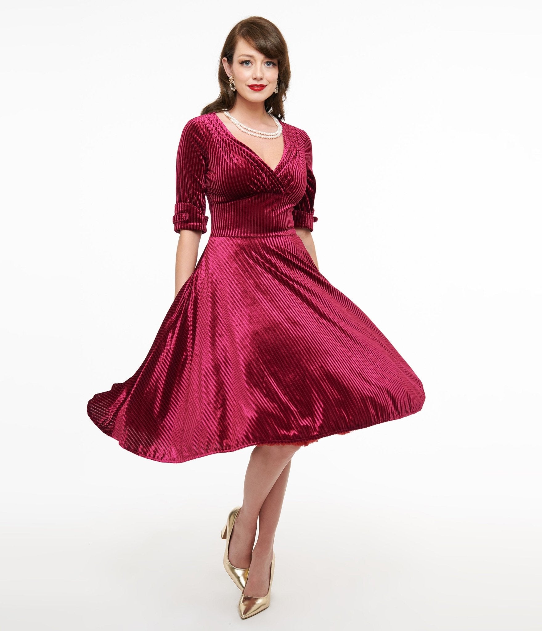 Vintage 1950s Merlot Velvet Swing Dress - Retro Pinup Style Dolores Dress for Women | Perfect for Cocktail Parties, Date Nights & Special Occasions