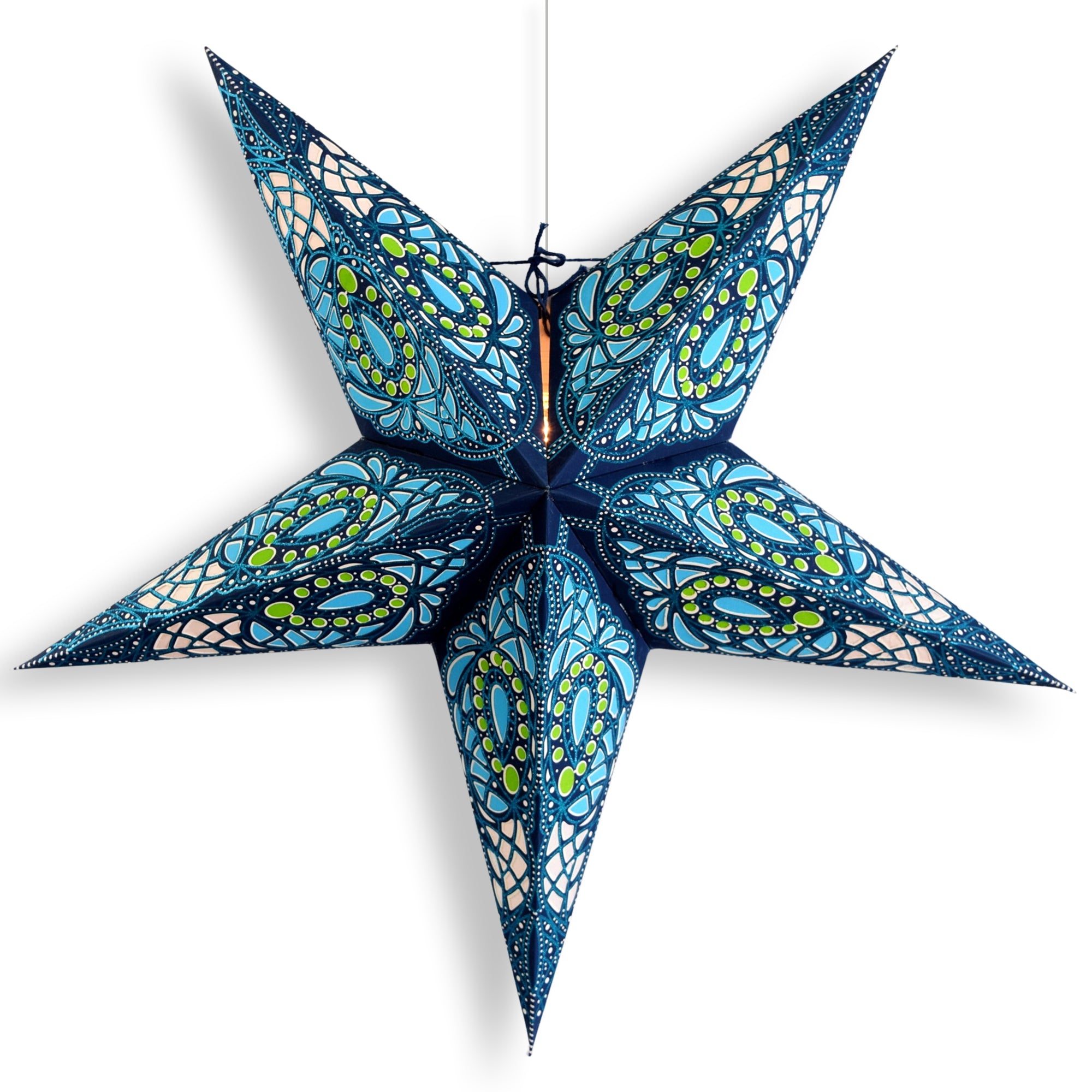 24 Inch Blue Galactic Glitter Paper Star Lantern Kit with Pendant Light - DIY Home Decor for Bedroom, Party & Wedding Decoration