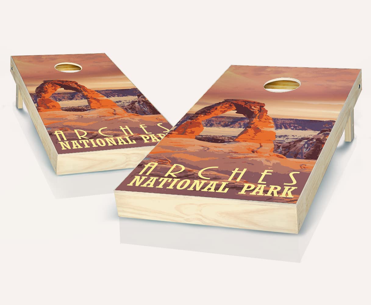 Premium Skip's Garage Arches National Park Cornhole Game Set - 2 Regulation Boards & 8 All-Weather Bags - Perfect for Backyard BBQs, Tailgating & Outdoor Parties