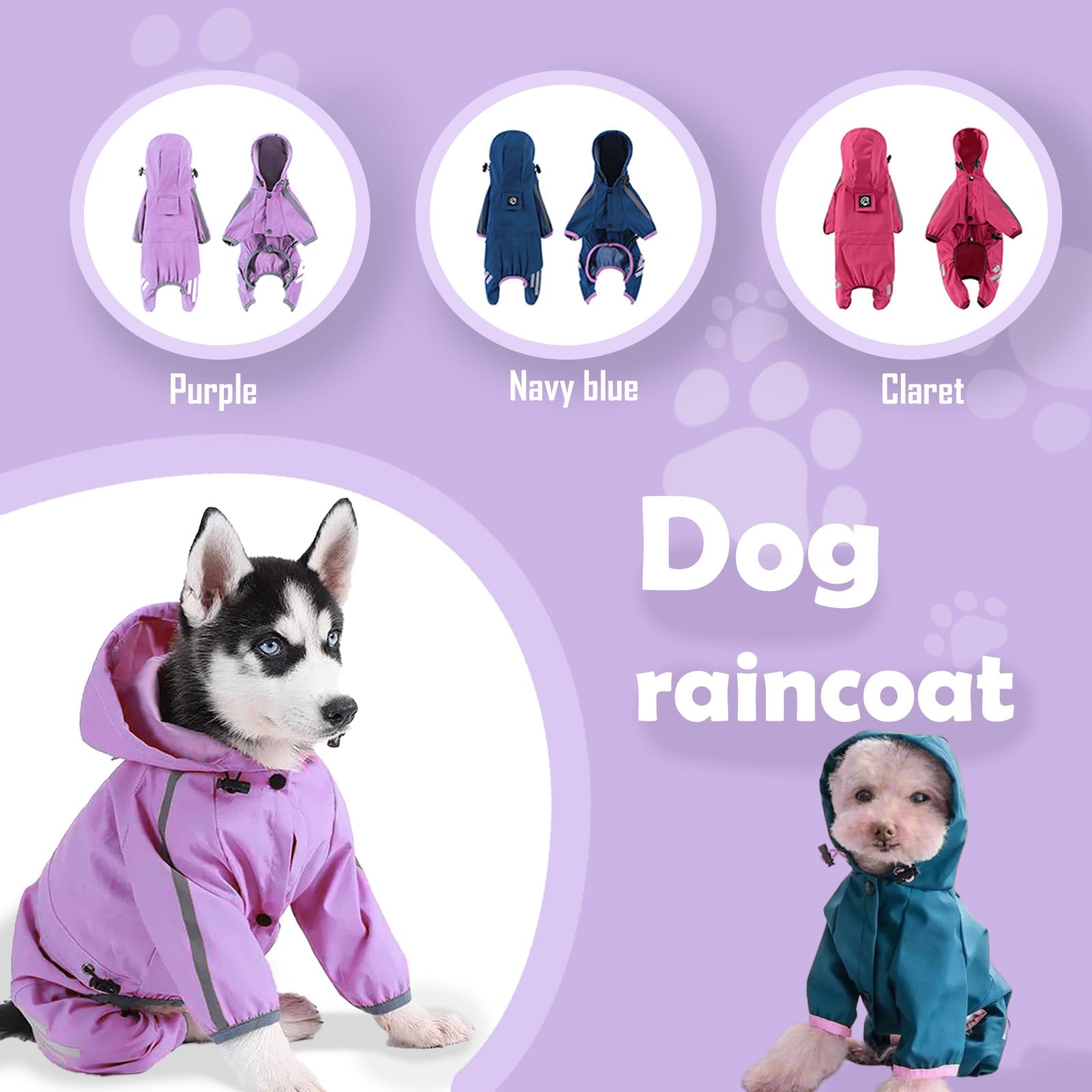 Waterproof Dog Raincoat with Reflective Strip & Hat - Lightweight Puppy Rain Jacket for Small Dogs (Purple, X-Large) - Perfect for Outdoor Walks, Hiking & Rainy Day Adventures