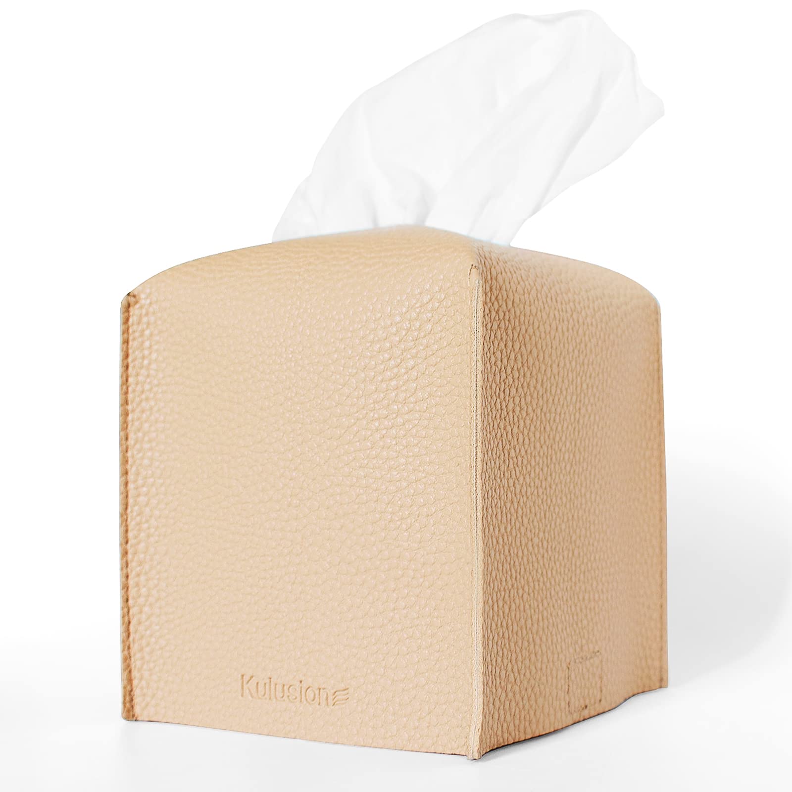 Premium Leather Tissue Box Cover - Square Decorative Holder for Cube Tissues, Bathroom & Bedroom Vanity Decor (Beige) | Stylish Storage for Dresser, Countertop & Home Organizing