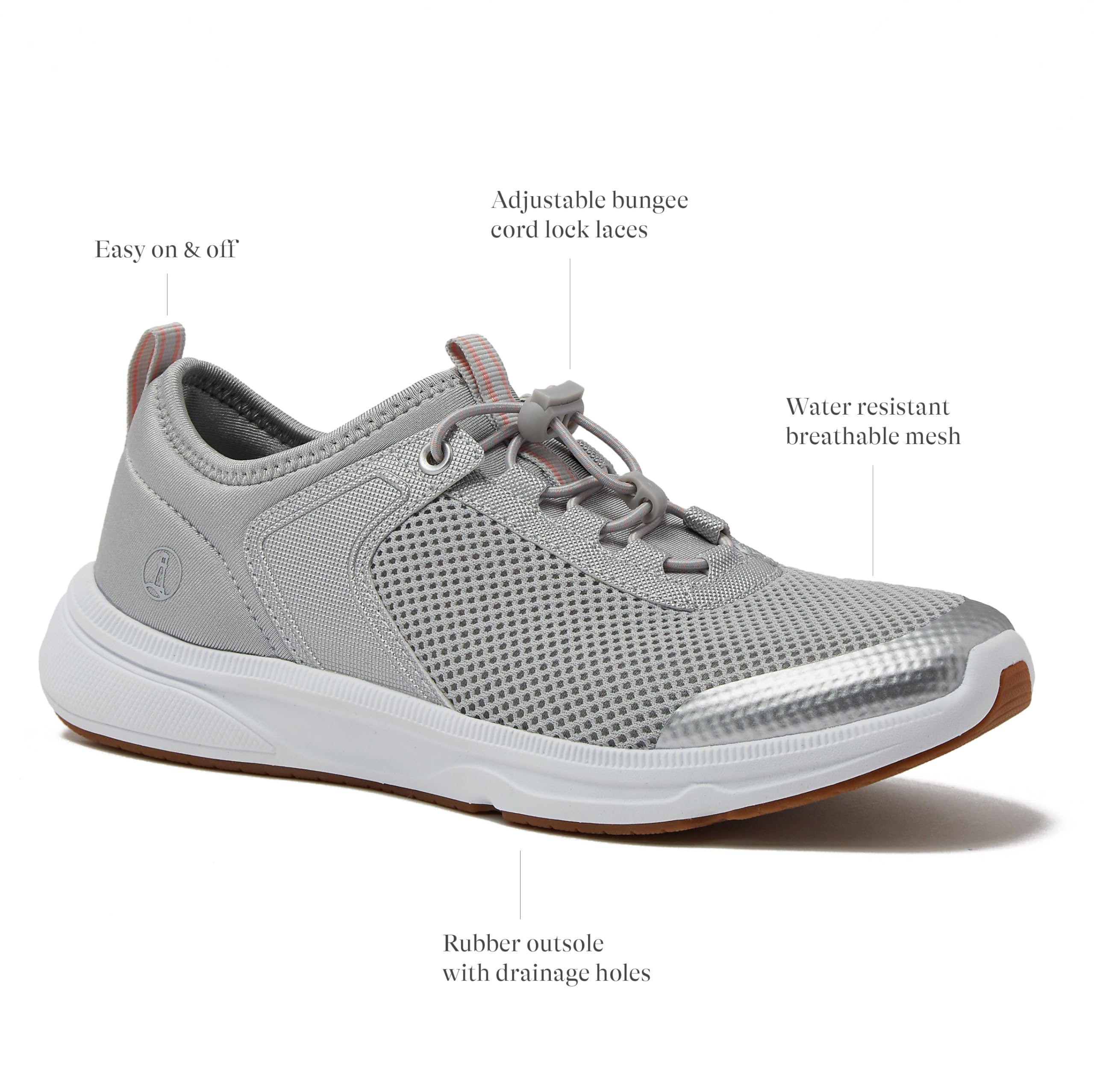**Lands' End Women's Quick-Dry Mesh Slip-On Water Sneakers - Lightweight Sport Shoes with Drainage Holes for Beach, Pool & Water Activities - Black or Silver - Sizes 6-11**    *(Ideal for Swimming, Kayaking, Boating & Outdoor Adventures)*