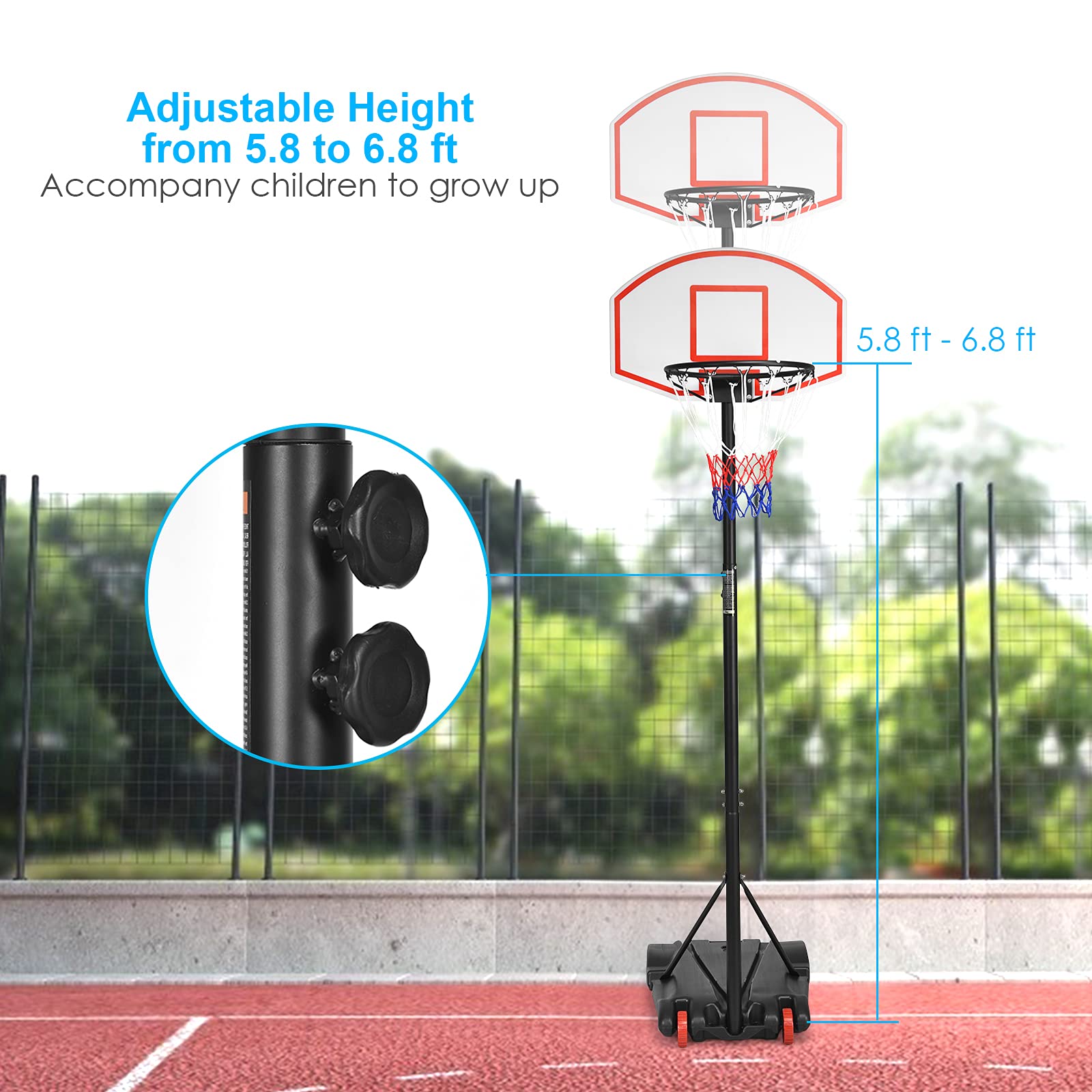 GYMAX Adjustable Basketball Hoop 7.1-8.1FT - Shatterproof Backboard for Indoor/Outdoor Play